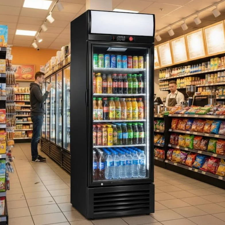 Armario de bebidas refrigerado genérico 350L con dosel – vitrina refrigerada profesional para comercios, cafeterías, restaurantes, aperitivos – Refrigeración eficiente y diseño atractivo