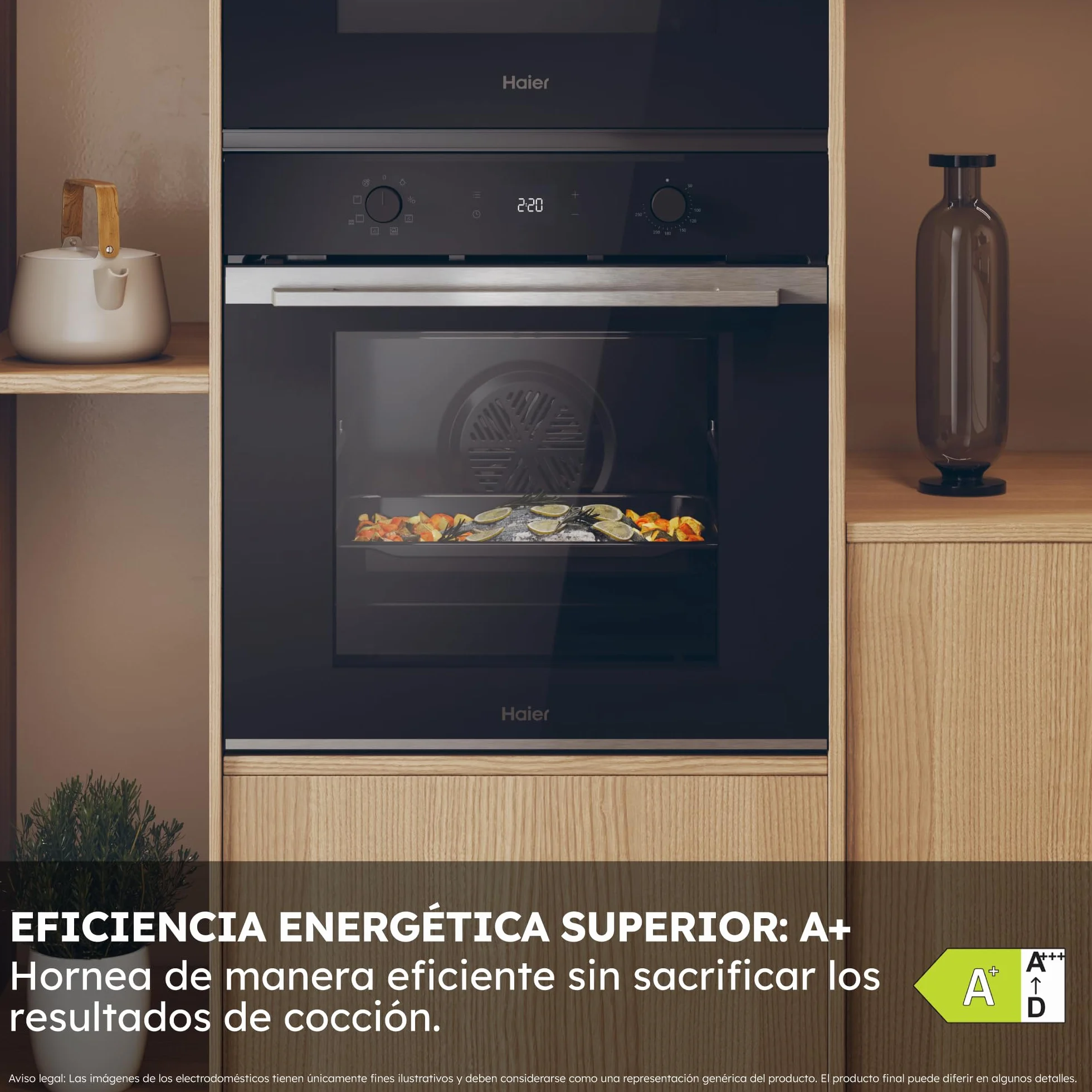 Haier ID Series 2 H6 ID2P3T1HTX - Horno Multifunción Hidrolítico, 78L, Cocción multinivel, 9 Funciones, Display táctil y mandos giratorios, Guía Telescópica, 2 Cristales en puerta, Negro e Inox