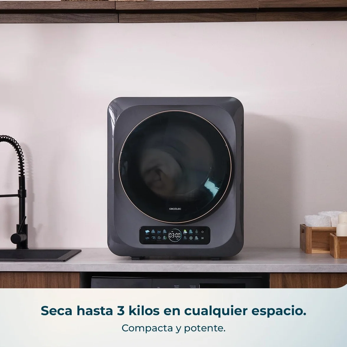 Cecotec Secadora Compacta de Evacuación 3Kg Bolero DressCode Dry 3400V. 8 Programas, Bajo Consumo, Secado Automático Inteligente, Pantalla FullColor, Función UV Care, Dry Shoe Pro y Delay Start
