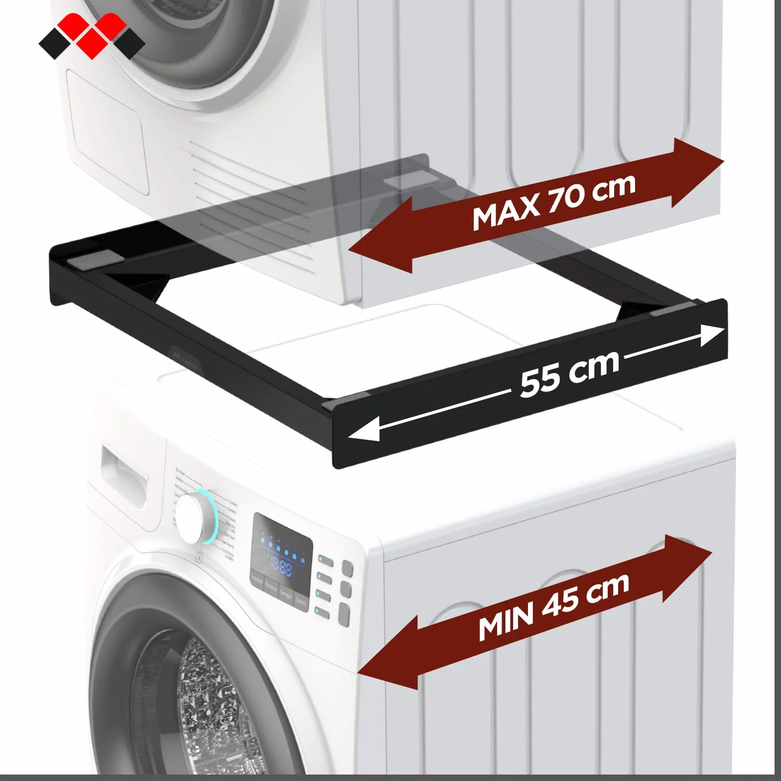 Meliconi Torre Noir Kit de superposición lavadora-secadora, premontado, certificado TÜV SÜD, capacidad máxima 250 kg, Made in Italy, color negro