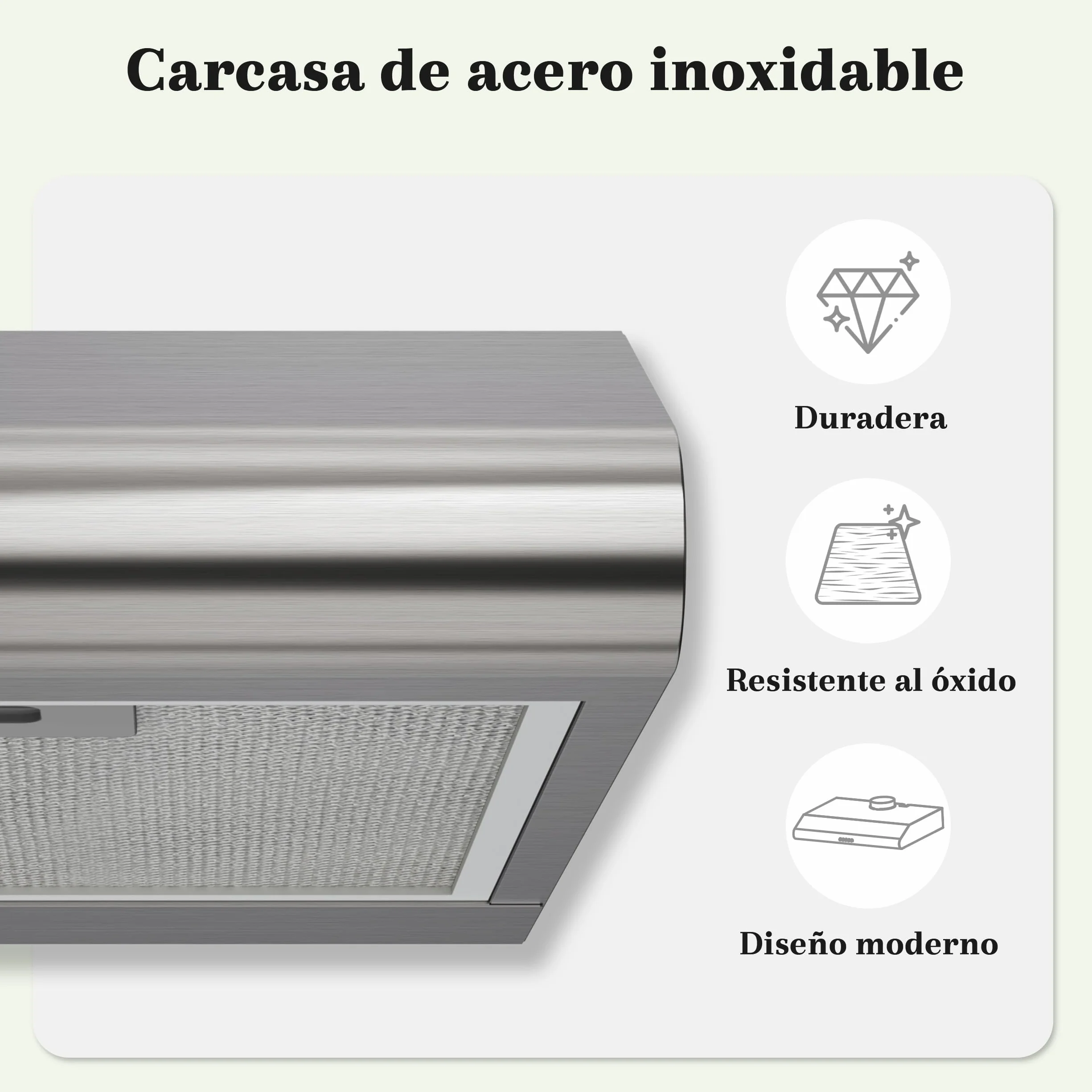 FIREGAS Campana Extractora 60cm A++, Motor Brushless Silencioso 46dB, Capacidad 319m³/h, Acero Inoxidable, Salida Superior/Trasera o Recirculación, Incluye 2 Filtros de Carbón