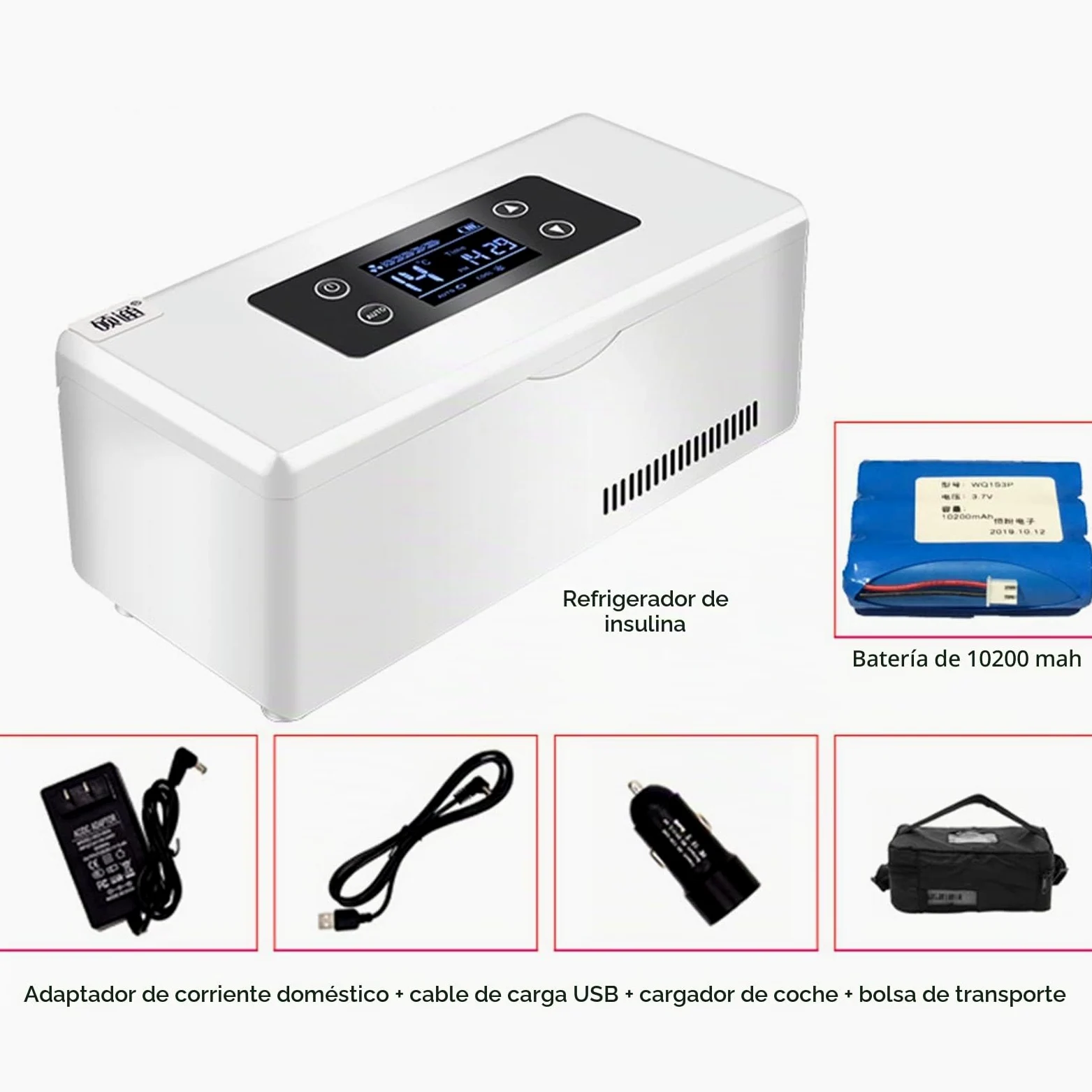 Caja Refrigerada con Enfriador De Insulina, 2-8 °c Refrigerador Médico Refrigerador De Medicamentos Caja De Almacenamiento De Medicamentos, Pantalla LED De Alta Definición