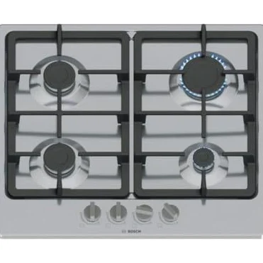 Piano Cottura A Gas - Bosch Serie 4 - 4 Fuochi - 52 X 58,2 X 4,5 Cm - Pgp6b5k90 - Acciaio Inox | 60 cm, Inox, 4 chimeneas, soportes para cacerola compatibles con lavavajillas