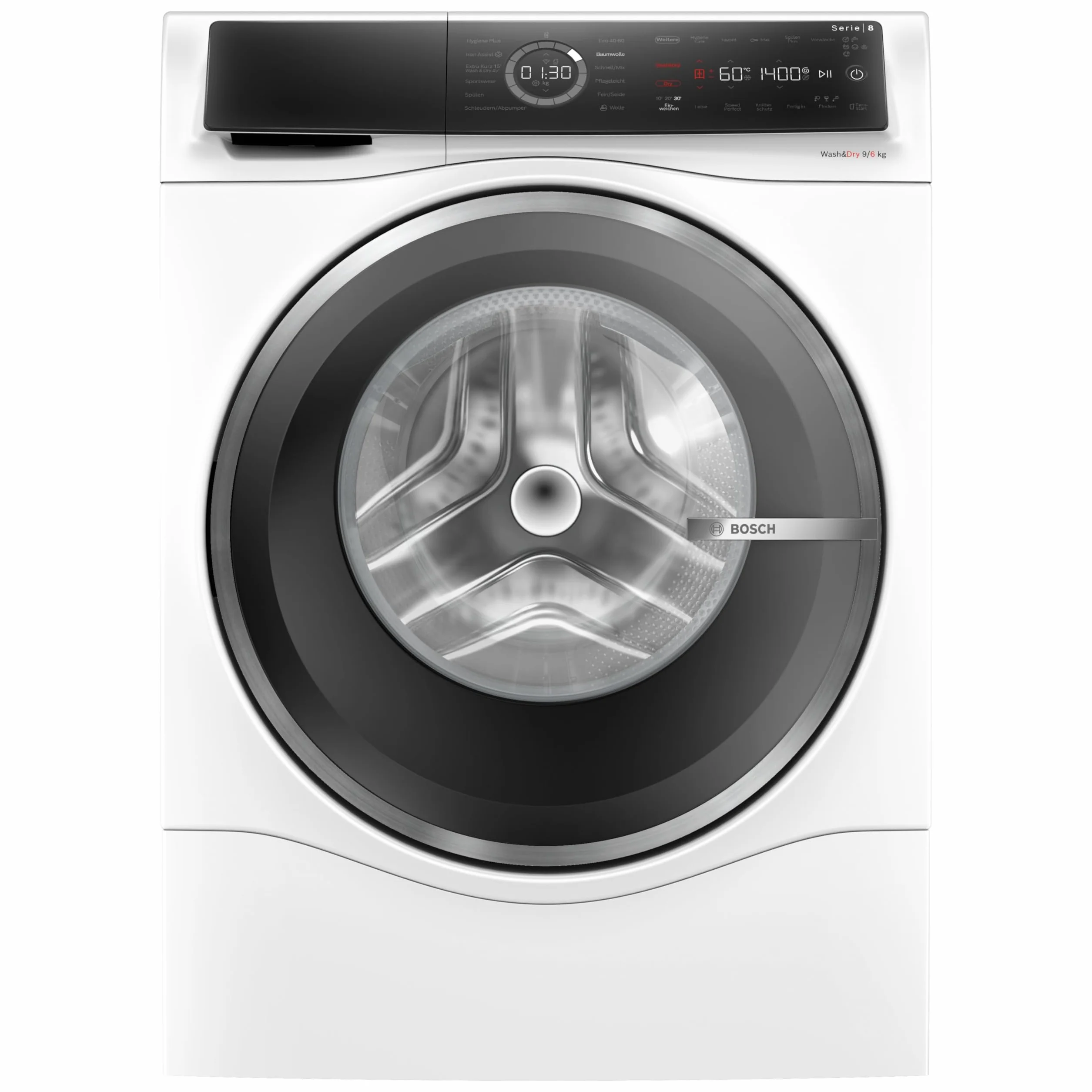 Bosch WNC244070, Serie 8, lavadora secadora 9 kg de lavado y secado de 6 kg, 1400 rpm, automático de manchas, Iron Assist, SpeedPerfect, HygieneCare, Home Connect, AquaStop, color blanco