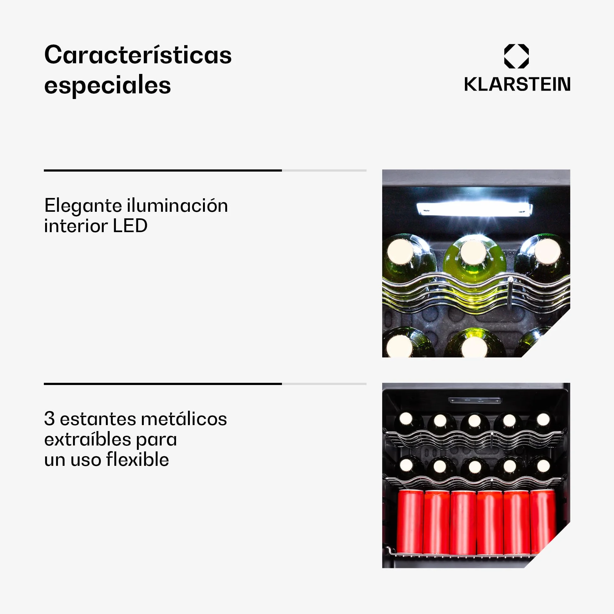 KLARSTEIN Coachella 60 Nevera para Bebidas - 60L Frigorífico para Bebidas con Wifi, Puerta de Cristal, Iluminación Led, 3-18°C, 3 Estantes Metálicos, 7 Colores, Negra