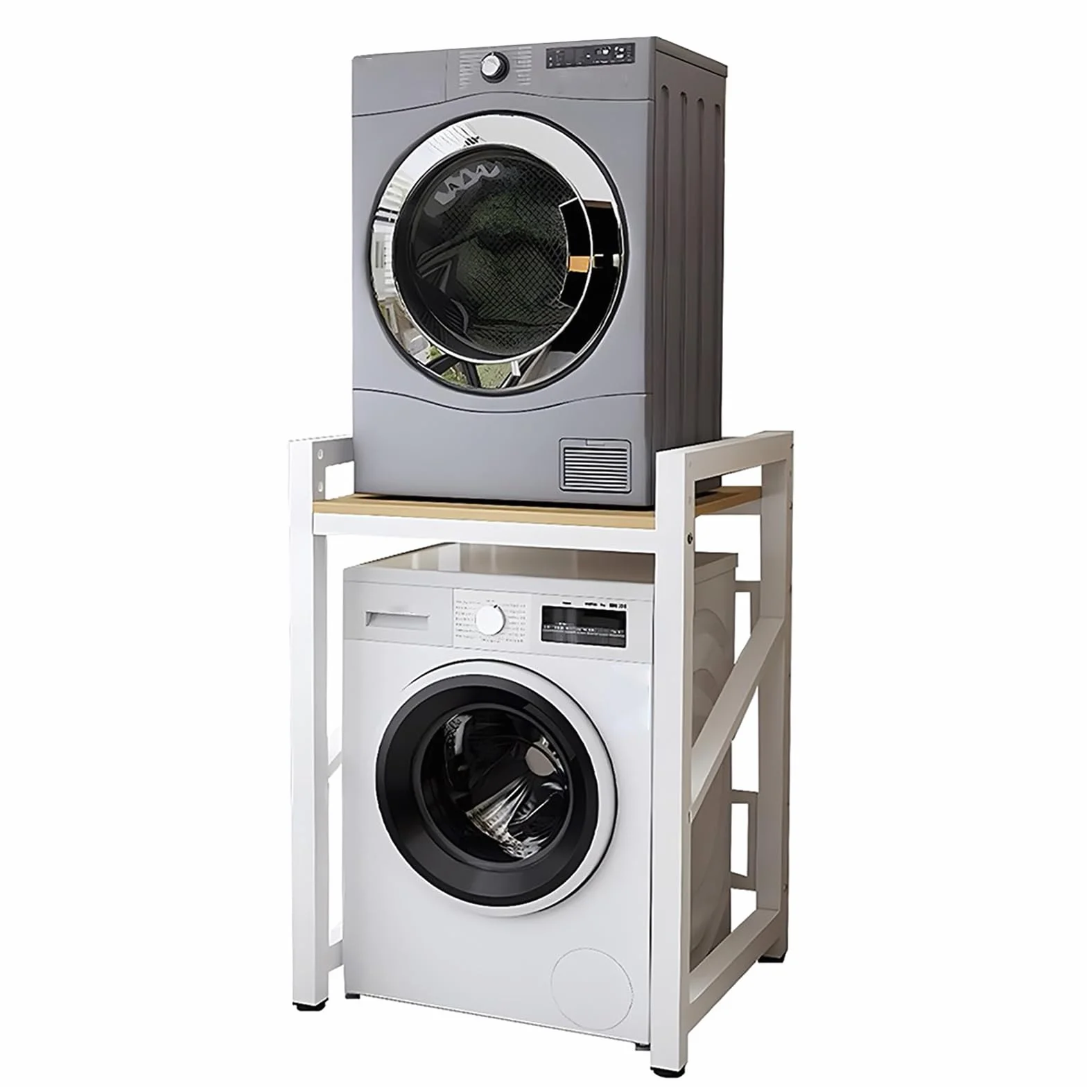 Soporte Apilable para Lavadora y Secadora, Altura Ajustable, Estantería de Acero Reforzado Carga 300kg, Ahorro de Espacio Universal para Baño y Lavandería, 73x63x105cm