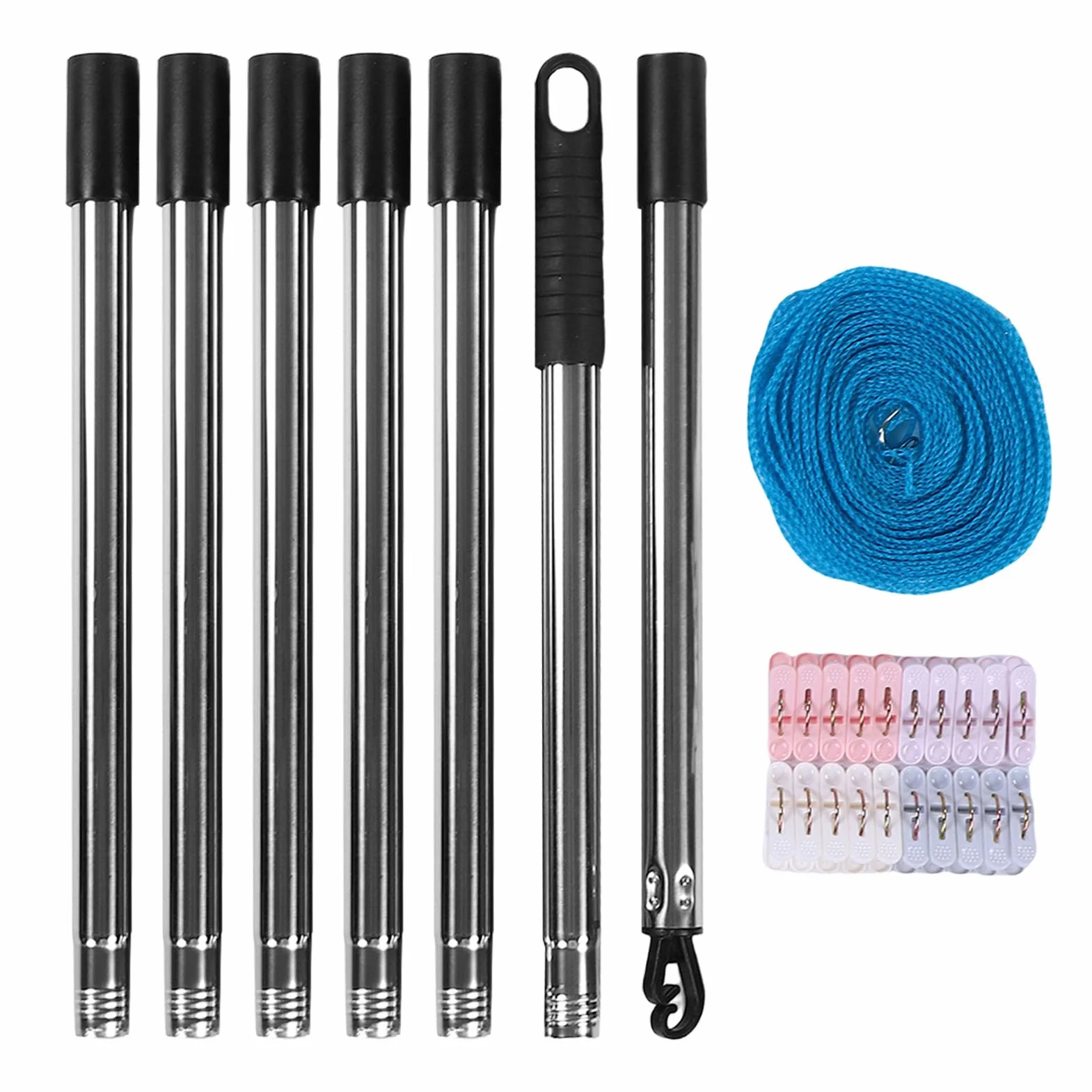 Soporte para Tendedero Telescópico para Exteriores, Poste de Alcance para Percha de Armario Ajustable de Acero Inoxidable de 75 a 250 Cm, Poste de Soporte para Tendedero