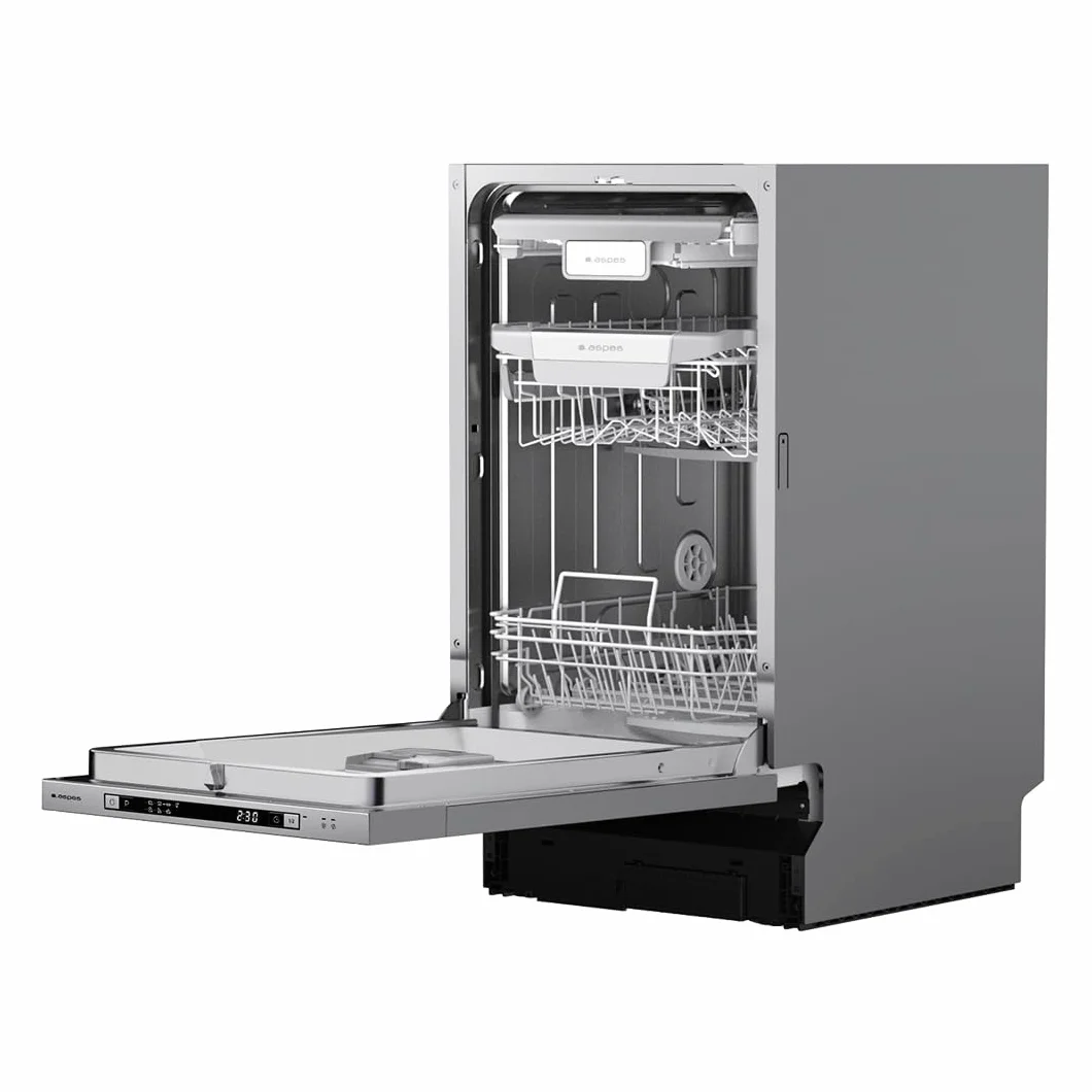 Aspes Lavavajillas Integrable 45cm Inox AJI104500ED. 2100W, 10 Cubiertos, 3 Bandejas, 7 Programas, Display LED manual, Eficiencia Energética Clase E