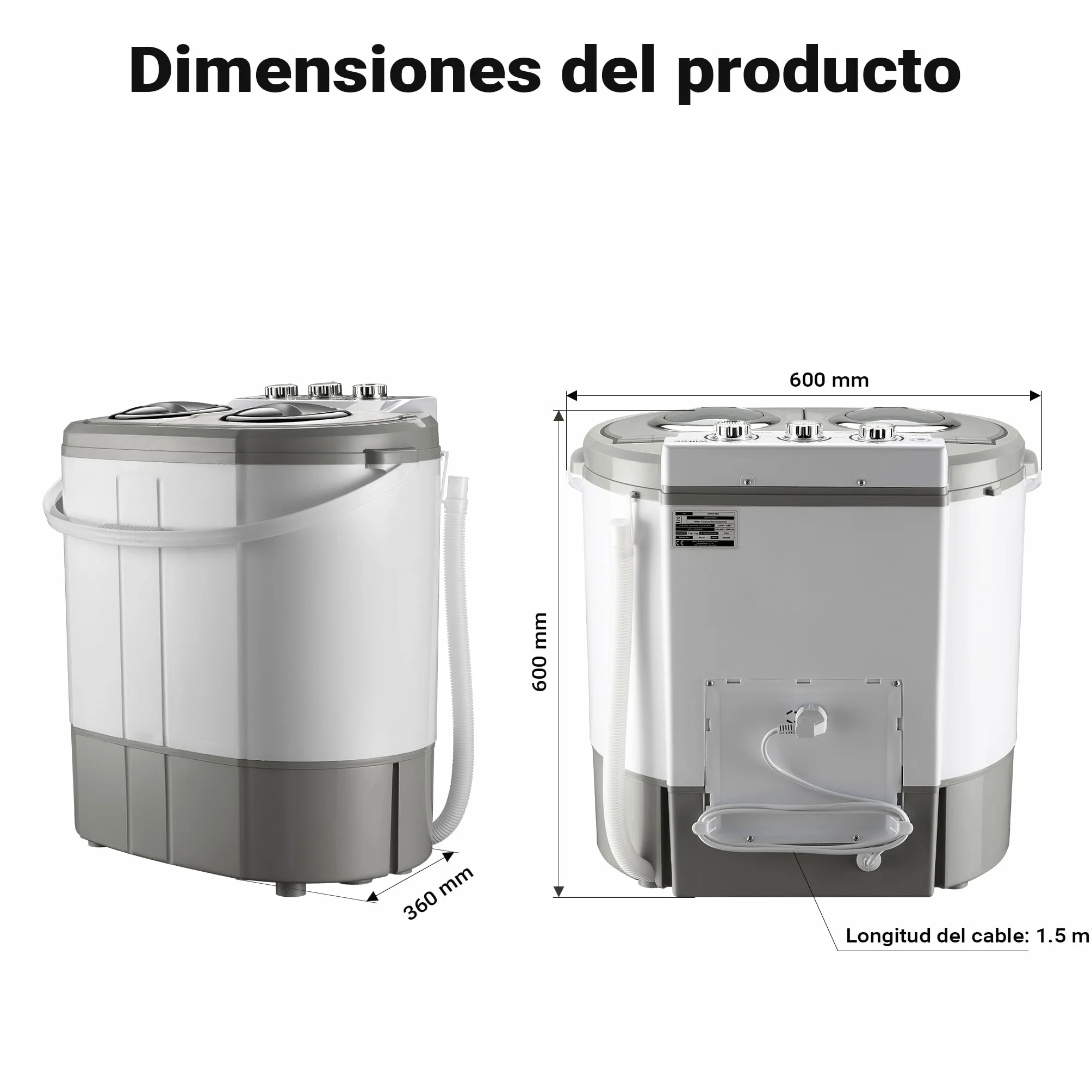 Wiltec Lavadora de camping portátil de doble tina 230 W 3 kg lavado y 2 kg centrifugado con temporizador mini lavadora compacta para camping, pisos pequeños, cubeta doble para lavado y centrifugado