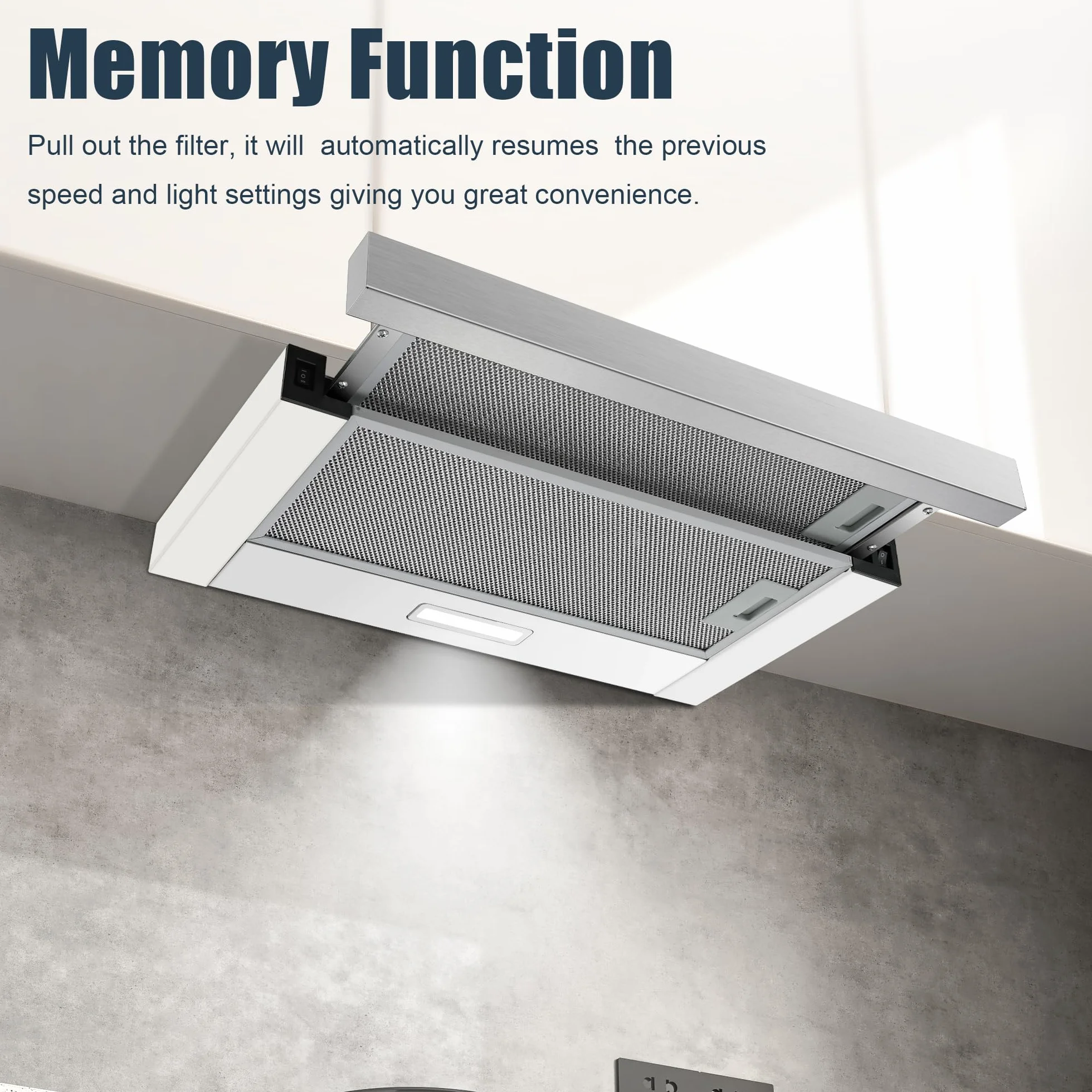 Campana Extractora 60 cm Telescópica, 400 m³/h Flujo de Aire, Superficie de Acero Inoxidable, Iluminación LED, Interruptor Basculante, Campanas Extractoras Silenciosas para Cocina