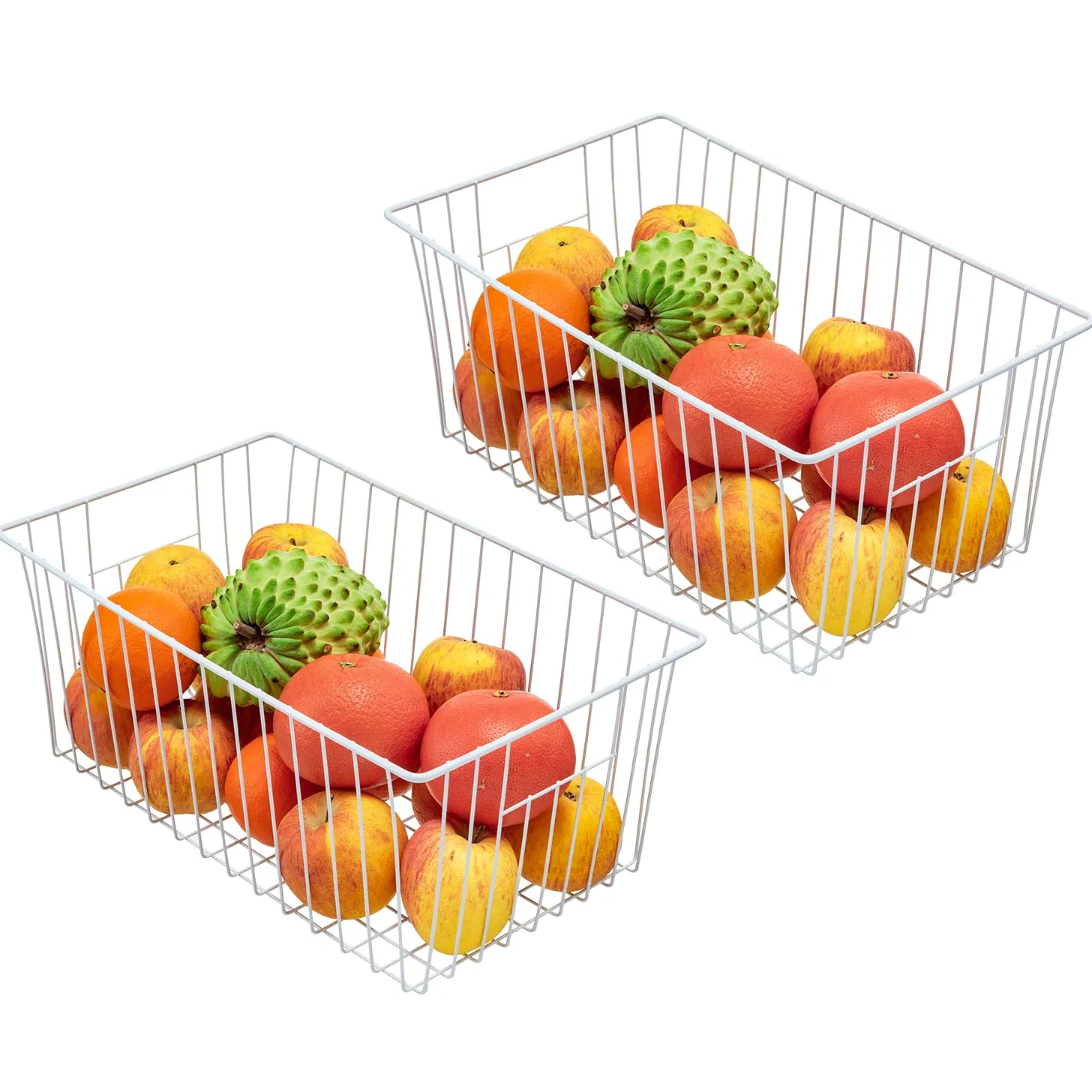 Contenedor organizador de congelador de 16 pulgadas de largo x 12 pulgadas de ancho x 6 pulgadas de alto, contenedores de almacenamiento de alambre de metal para refrigerador con asas para cocina,