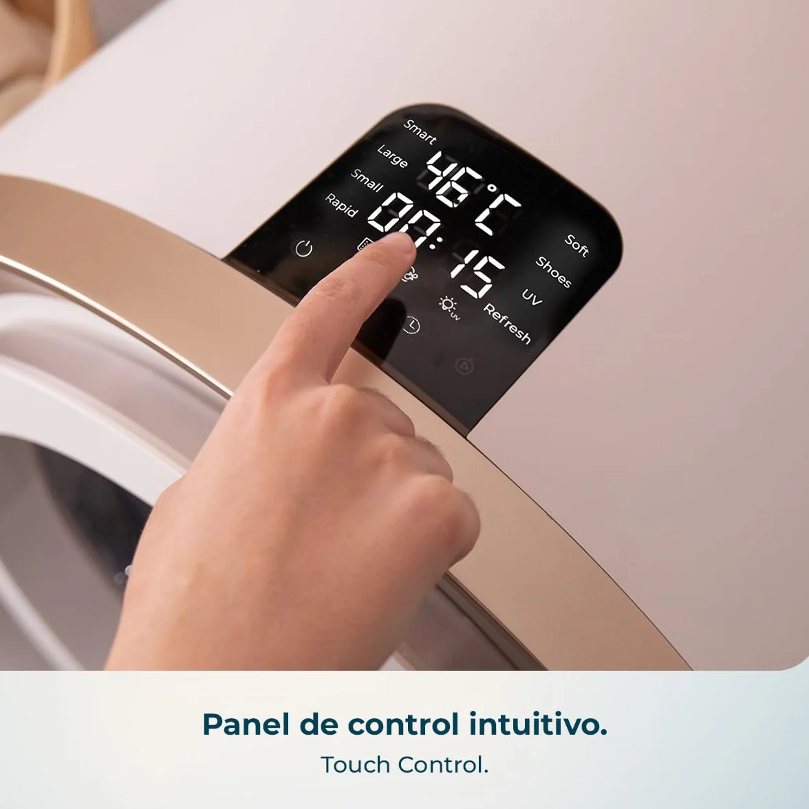 Cecotec Secadora Compacta Evacuación 3Kg Bolero DressCode Dry 3500V Gold. 8 Programas, Secado Automático Inteligente, Control Touch, Función UV Care, Tambor Inox, Antiarrugas, Blanco y Oro Cromado