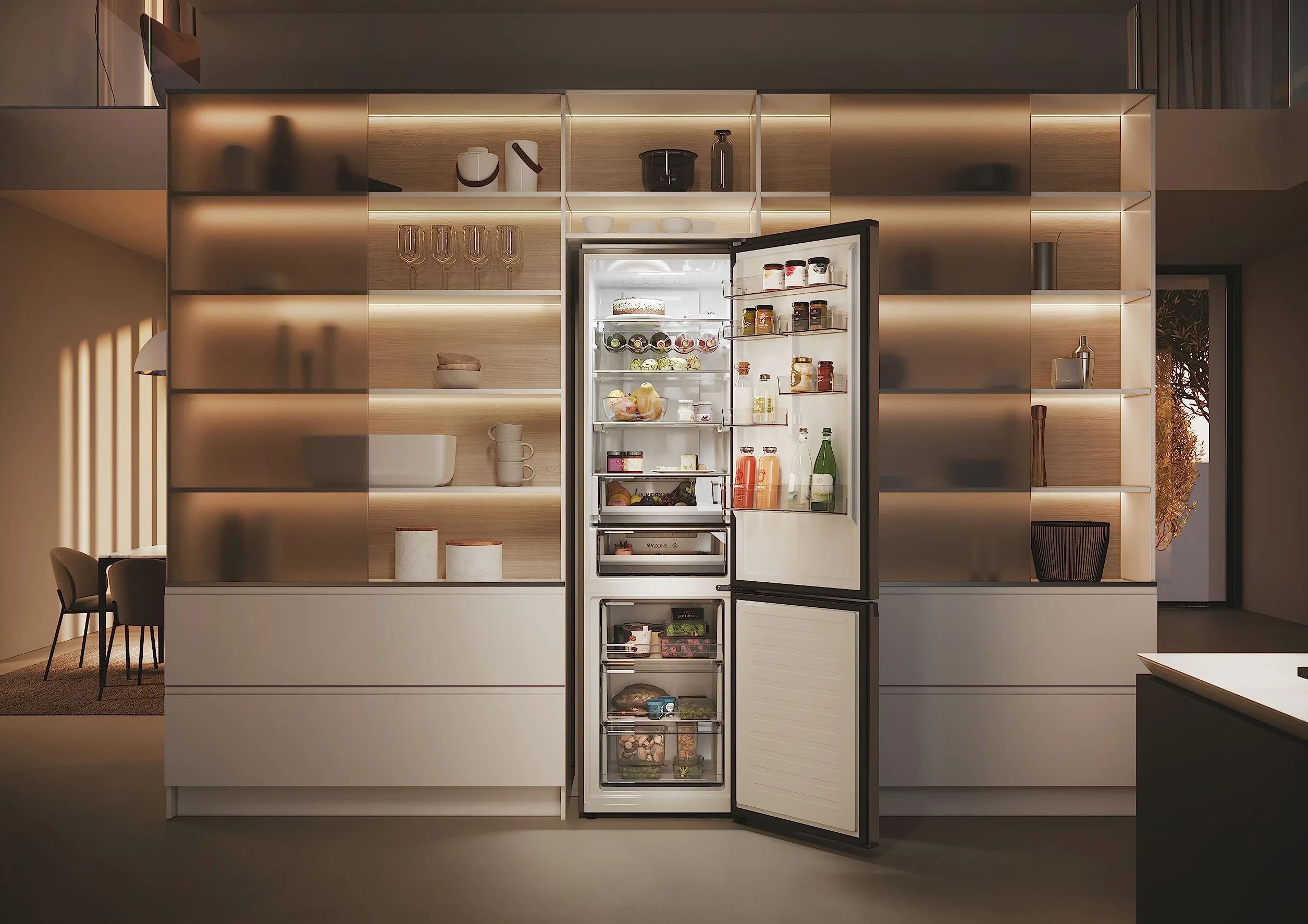Haier 2D 60 Series 5 Pro HDPW5620ANPD Frigorífico Combi, 409L, WIFI, Motor Inverter, My Zone, Cajón Humidity Zone, Total No Frost, Ancho 59,5cm, Botellero Plegable, Luz LED, Inox oscuro