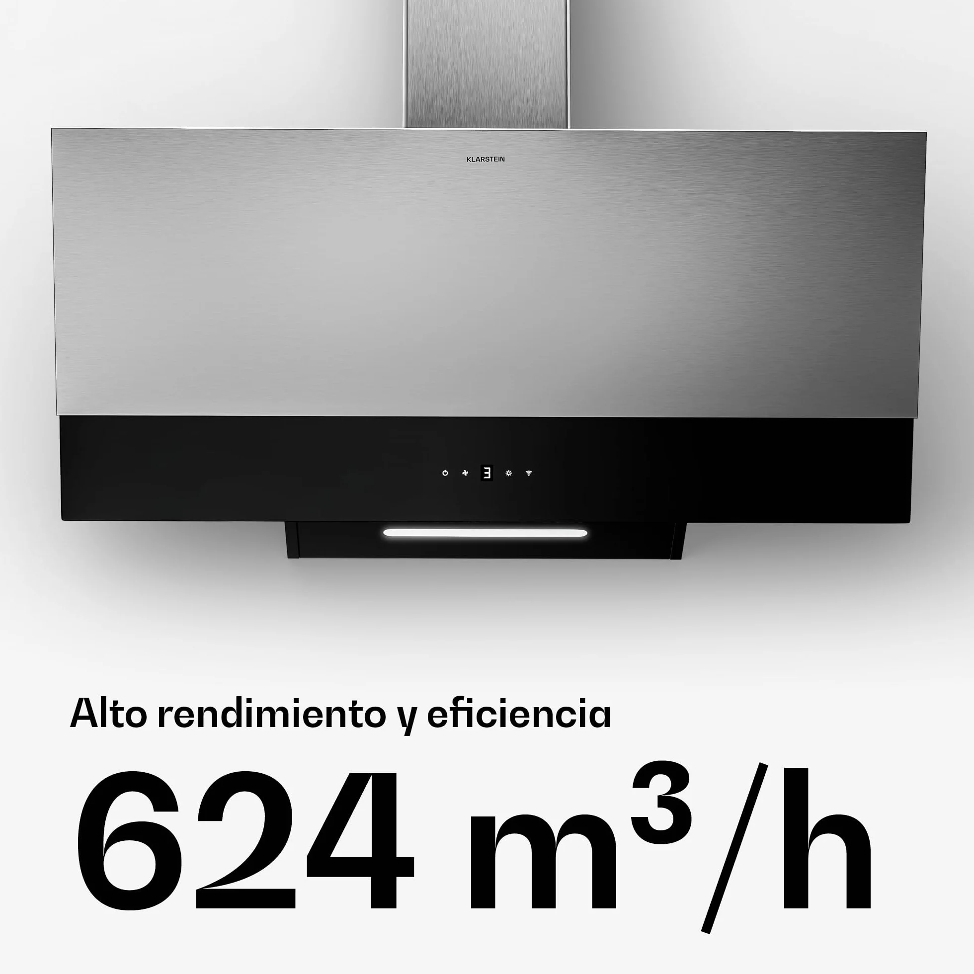 Klarstein Verosteel Campana Extractora 90 cm 624 m³/h A++ LED Táctil Filtros Lavavajillas Inox Cristal