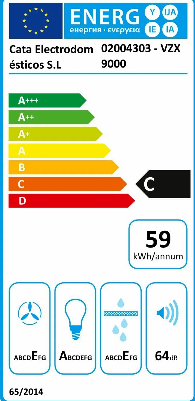 Cata Campana Extractora VZX 9000 X/A Campana de Pared Decorativo 90 cm Capacidad de Extracción de 510m3/h 3 niveles de Potencia Acabado en Acero Inoxidable