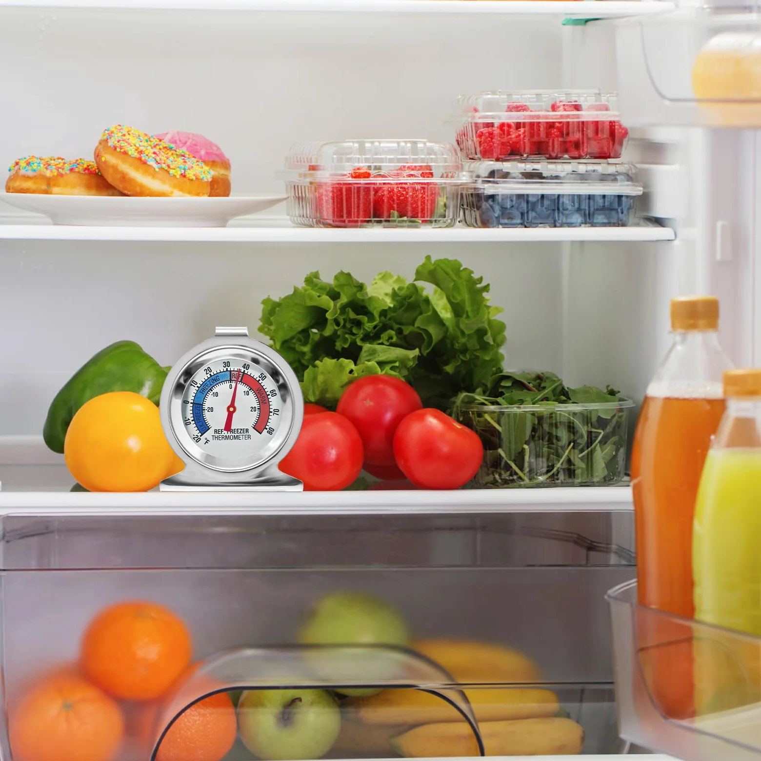 Paquete de 12 termómetros para refrigerador y congelador, esfera grande, termómetro de nevera con doble escala -30 ~ 30 °C/-20 ~ 26.7 °C para congelador y refrigerador