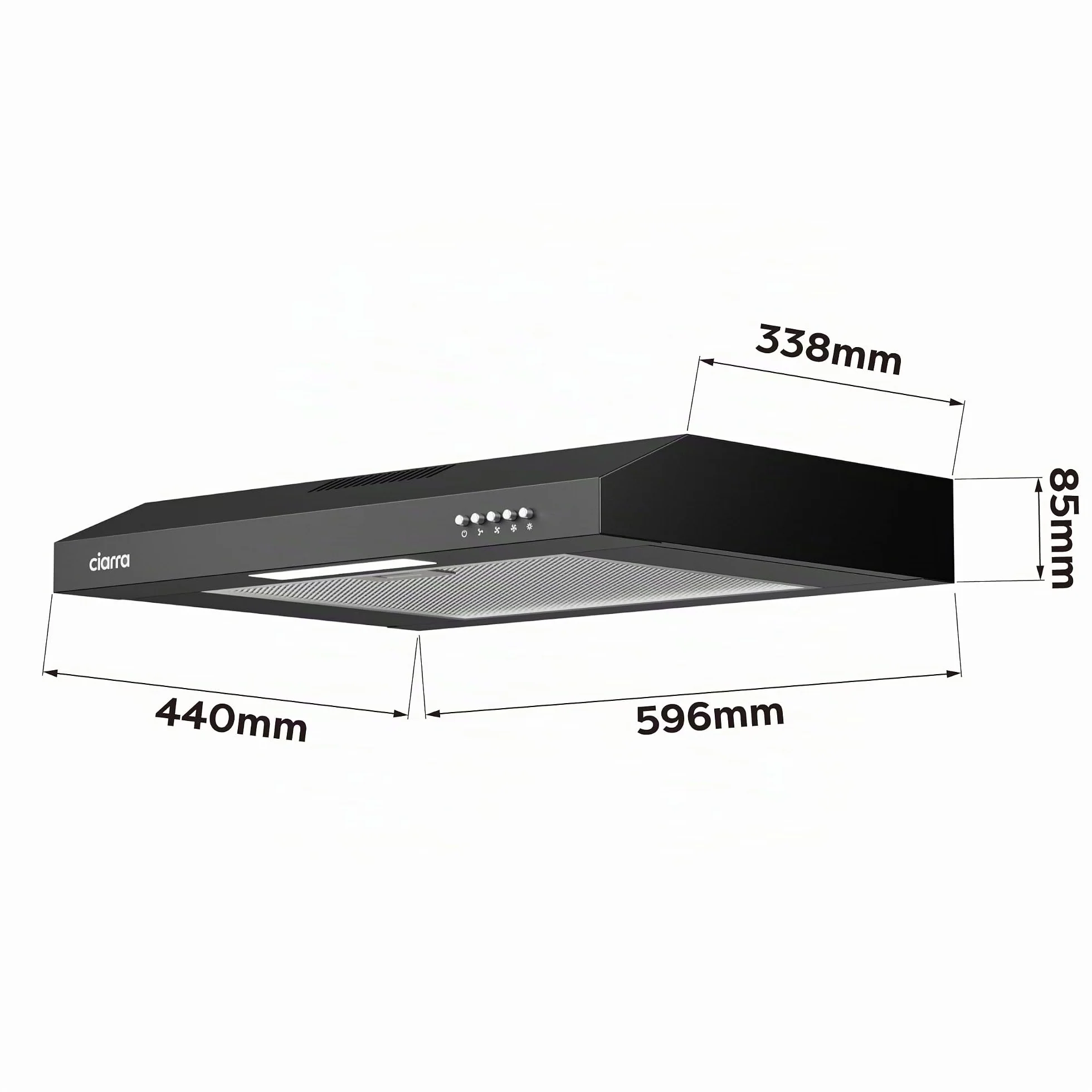 CIARRA CAB6903B Campana Extractora 60 cm Extractor Cocina 220m³/h 75W 3 Velocidades Cocina extractora integrada with Filtros de Aluminio