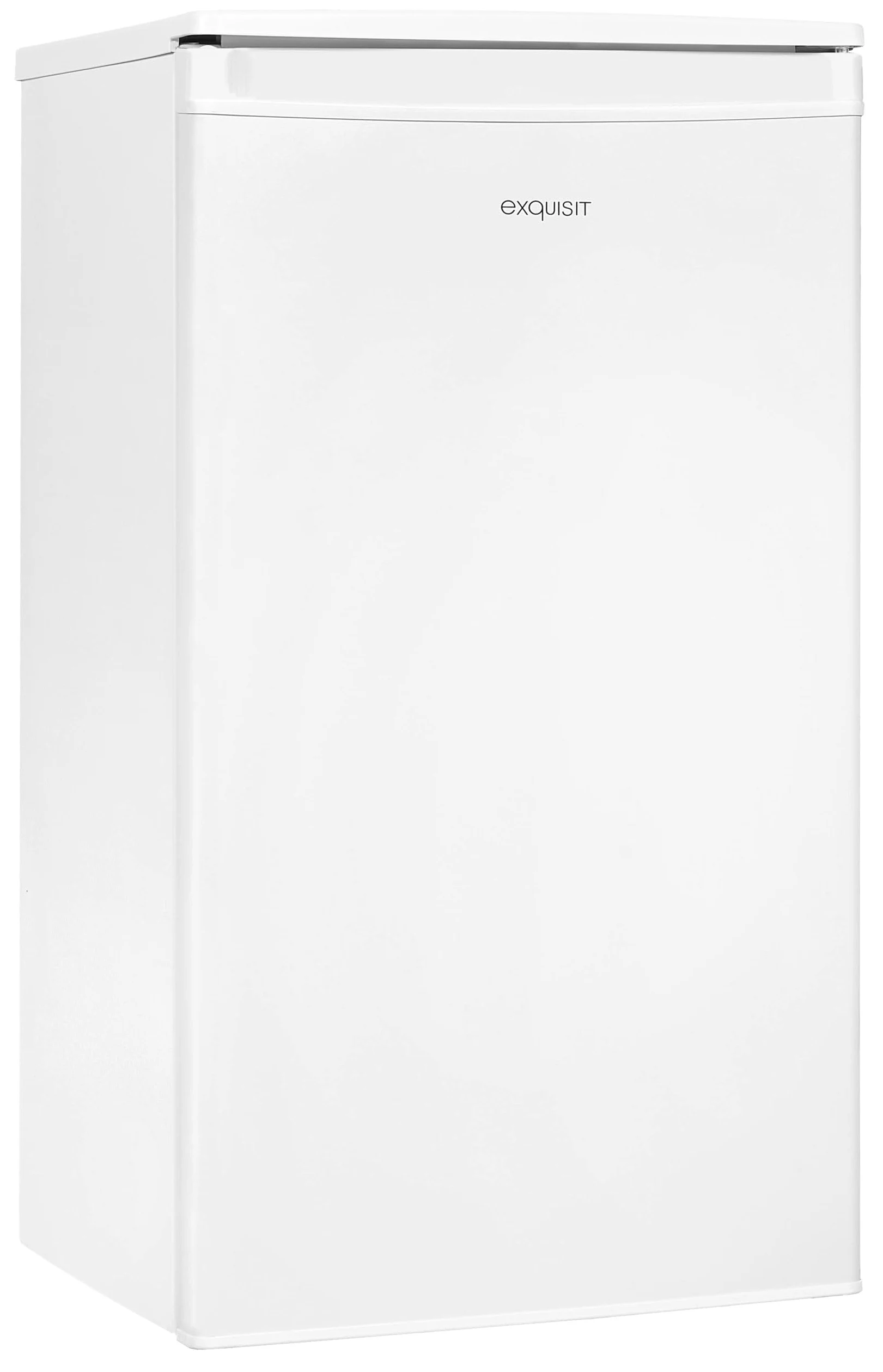 Exquisit® Frigorífico Table Top, 75L, Clase E, Color Blanco, Estantes de Cristal, Puerta Reversible, Tiradores Integrados, Cajón Verdulero, Consumo 84 kWh/año, Medidas 84,3x45x45.4 Cm.