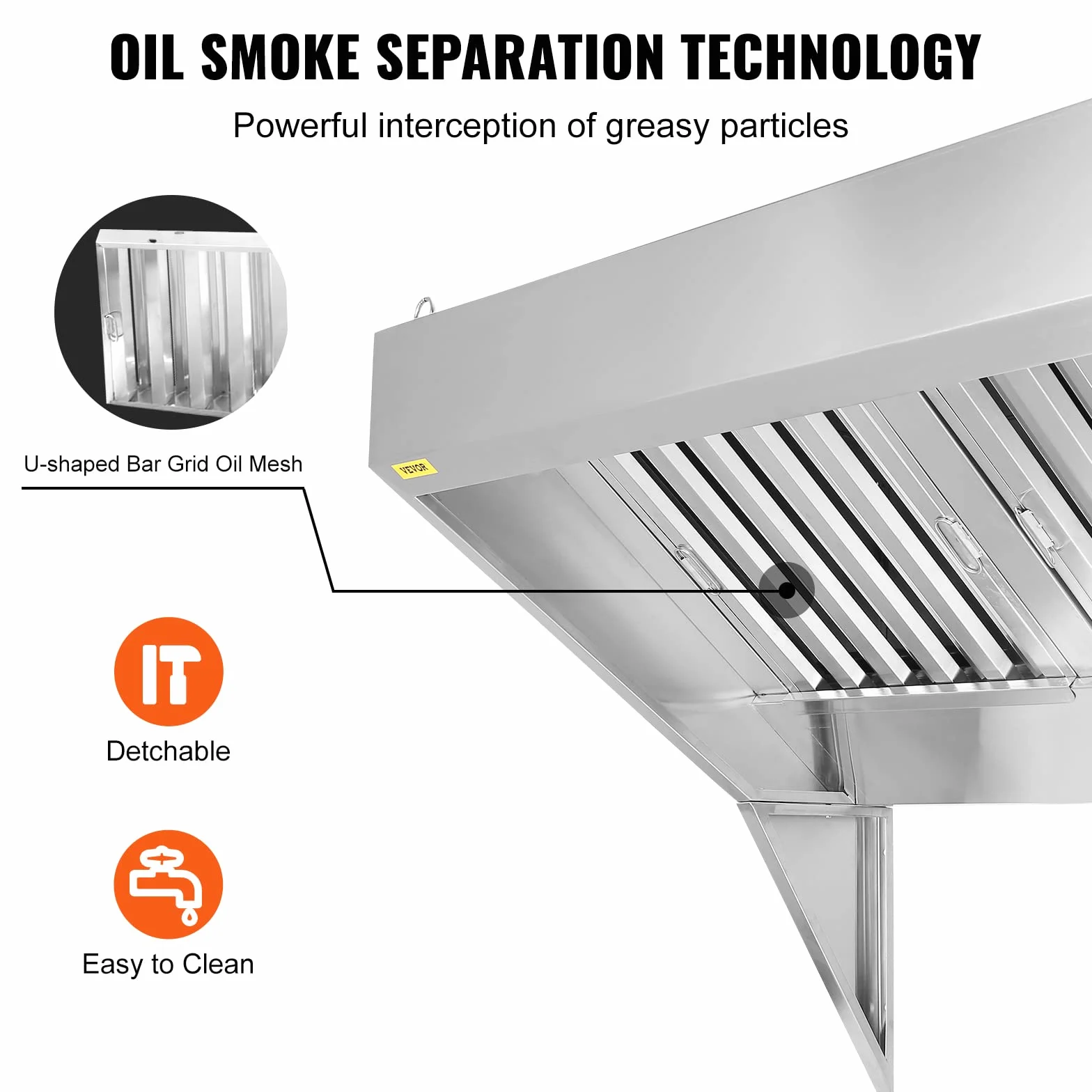 VEVOR Campana extractora comercial de 4 pies para camión de alimentos, capó de remolque de acero inoxidable 201 con 2 rejillas de filtro de aceite extraíbles en forma de U, campana de ventilación