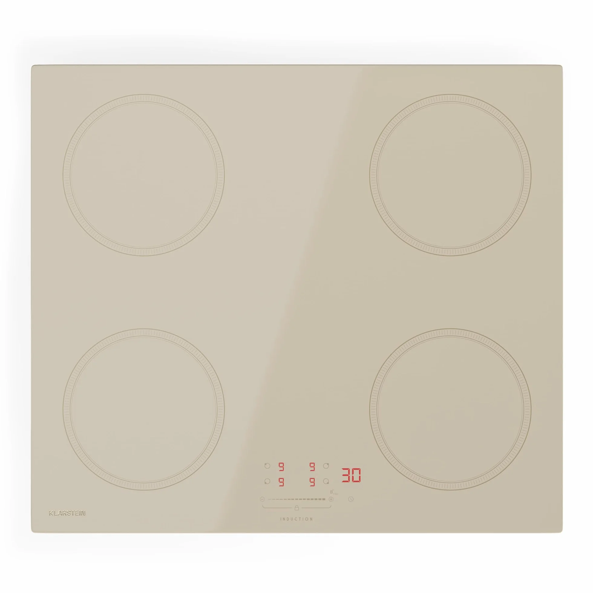Klarstein Victoria Placa Inducción - 4 Zonas, 7000W Con Potenciadores, Control Deslizante, Temporizador & Bloqueo Infantil, Cristal Cerámico Crema, Diseño Encastrable 59cm