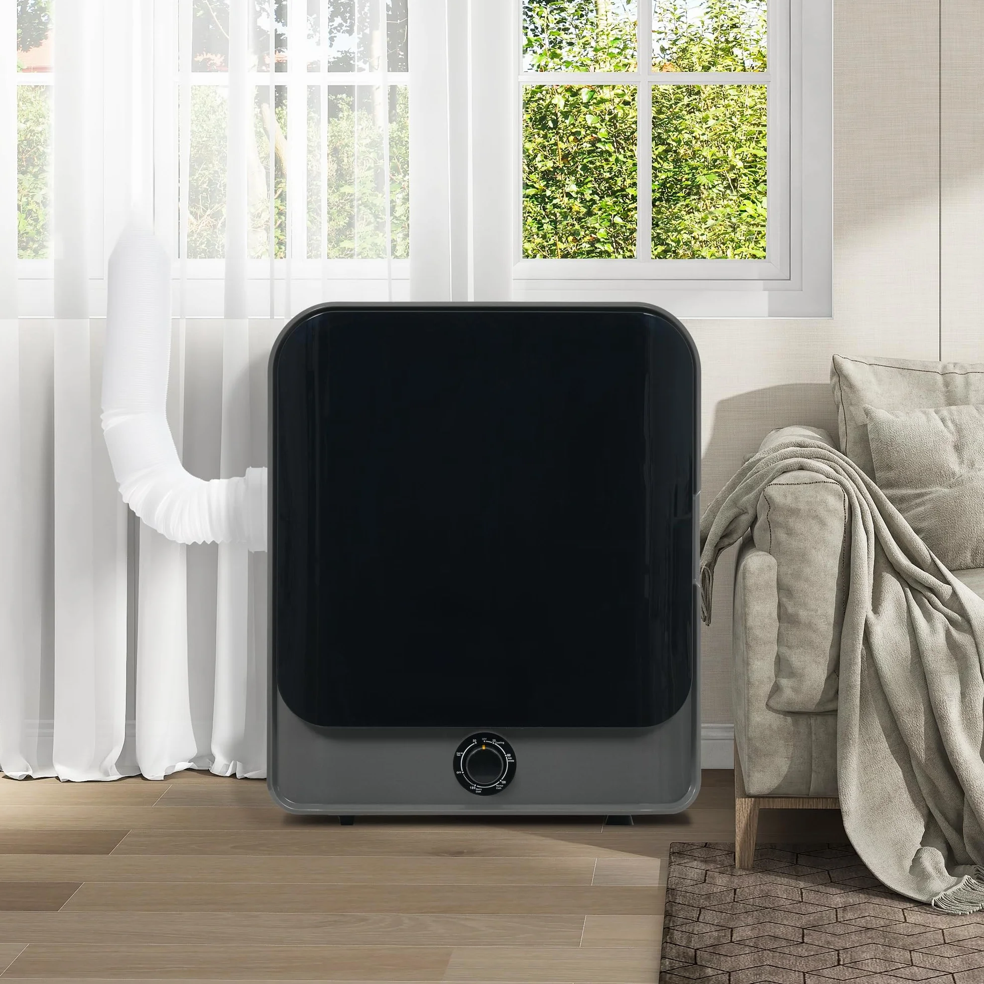 Secadora de Evacuación 4,5 kg con 5 Programas, Carga Frontal Secadora de Ropa 830 W, Montable en la Pared Secadora de Ropa con Tambor Inox, para Piso, Casa, Mobil Home, 60x50x44 cm (Gris)