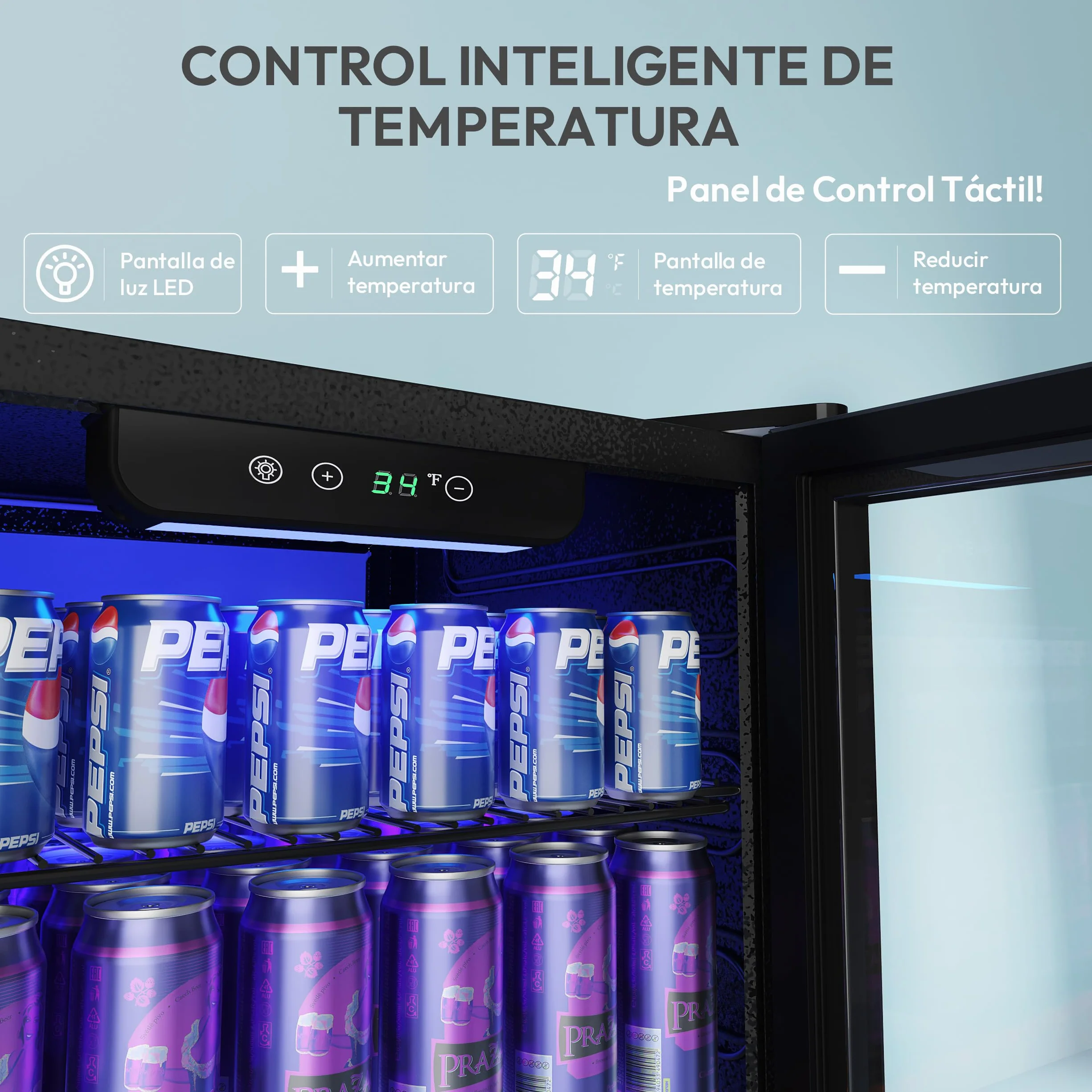 EUHOMY Refrigerador de bebidas, mini nevera para 126 latas con puerta de cristal, nevera pequeña con estantes ajustables para limonada, cerveza o vino, para el hogar/bar/oficina,