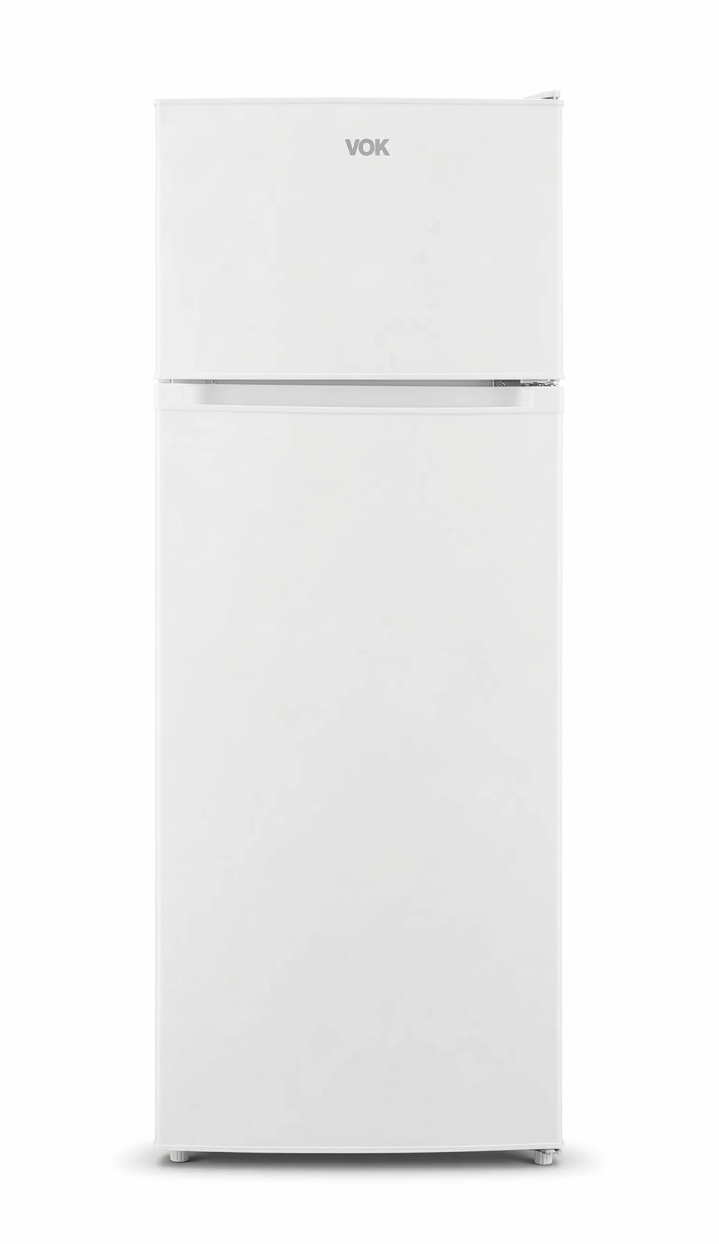 VOK Frigorífico Combi 2 Puertas EVR-206DEW 206L, Al 145cm x An 54cm, Clase E, Puertas Reversibles, Bajo Nivel Sonoro 39 dB, Estantes de Cristal, Blanco