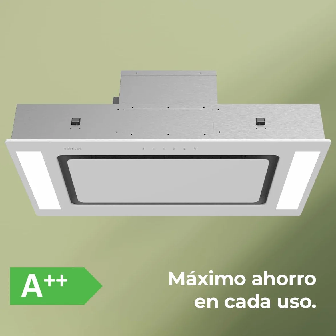 Cecotec Campana Extractora 90 Cm Integrable De Techo Bolero Flux Tir 908000 Glass White A++ Succión 800M3/H Control Remoto Filtro Carbono Booster