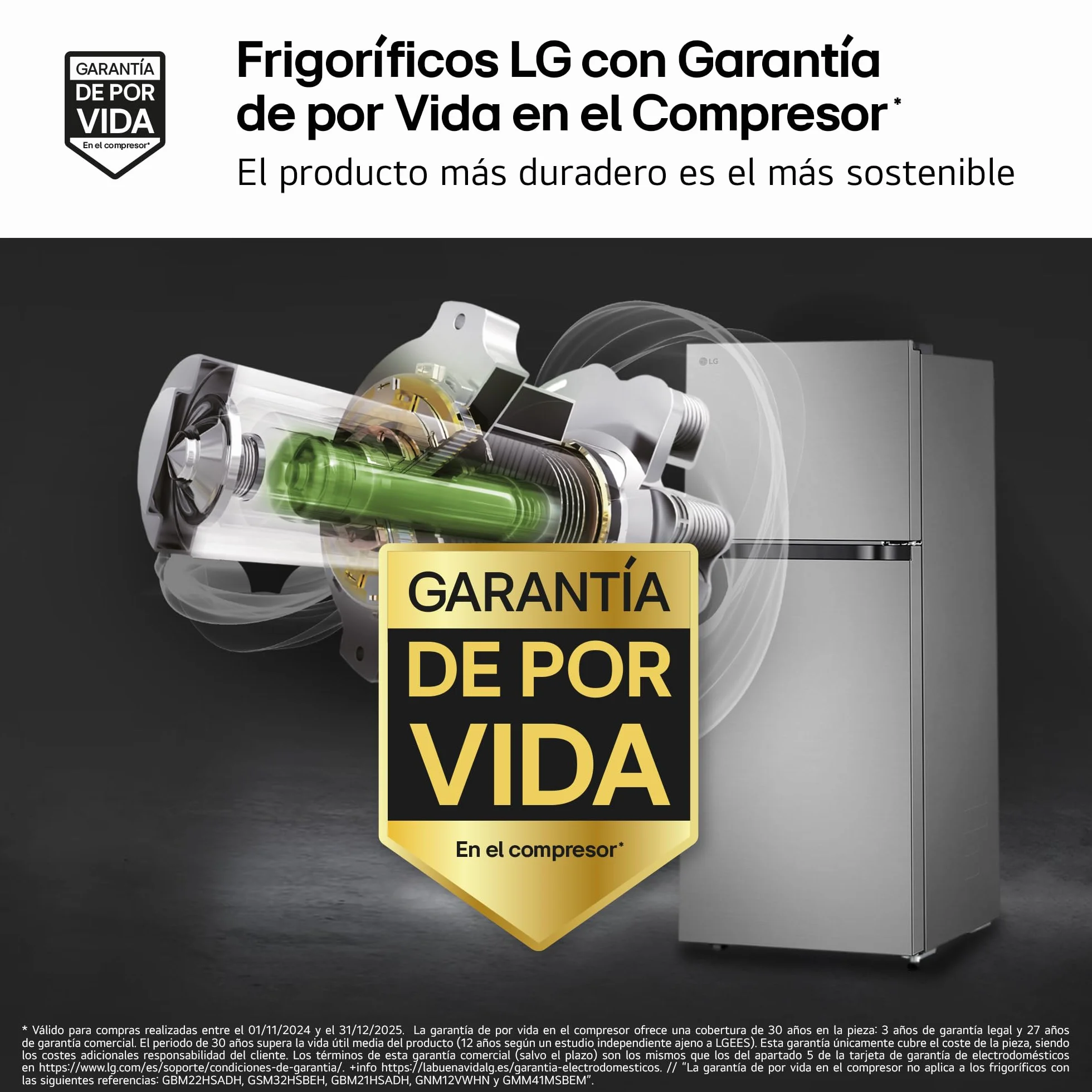 LG GTBV22PYNJ - Frigorífico Dos Puertas Total No Frost, 1,45m, Clasificación E, Inox antihuellas