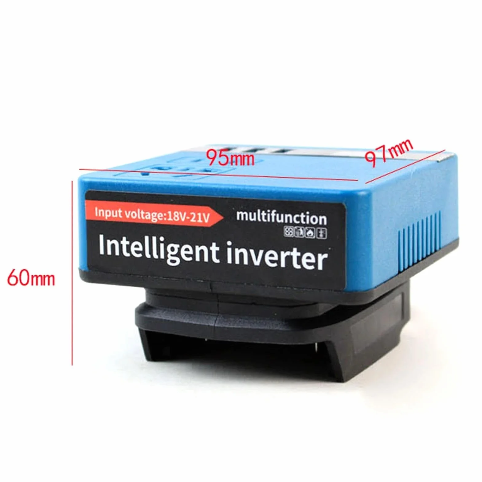 Inversor Inversor De Batería Litio De 120W Banco De Energía De 18V 21V A 110V 220V Transformador Inteligente Multifunción Uso Doméstico Exterior Onda sinusoidal modificada(Azul)