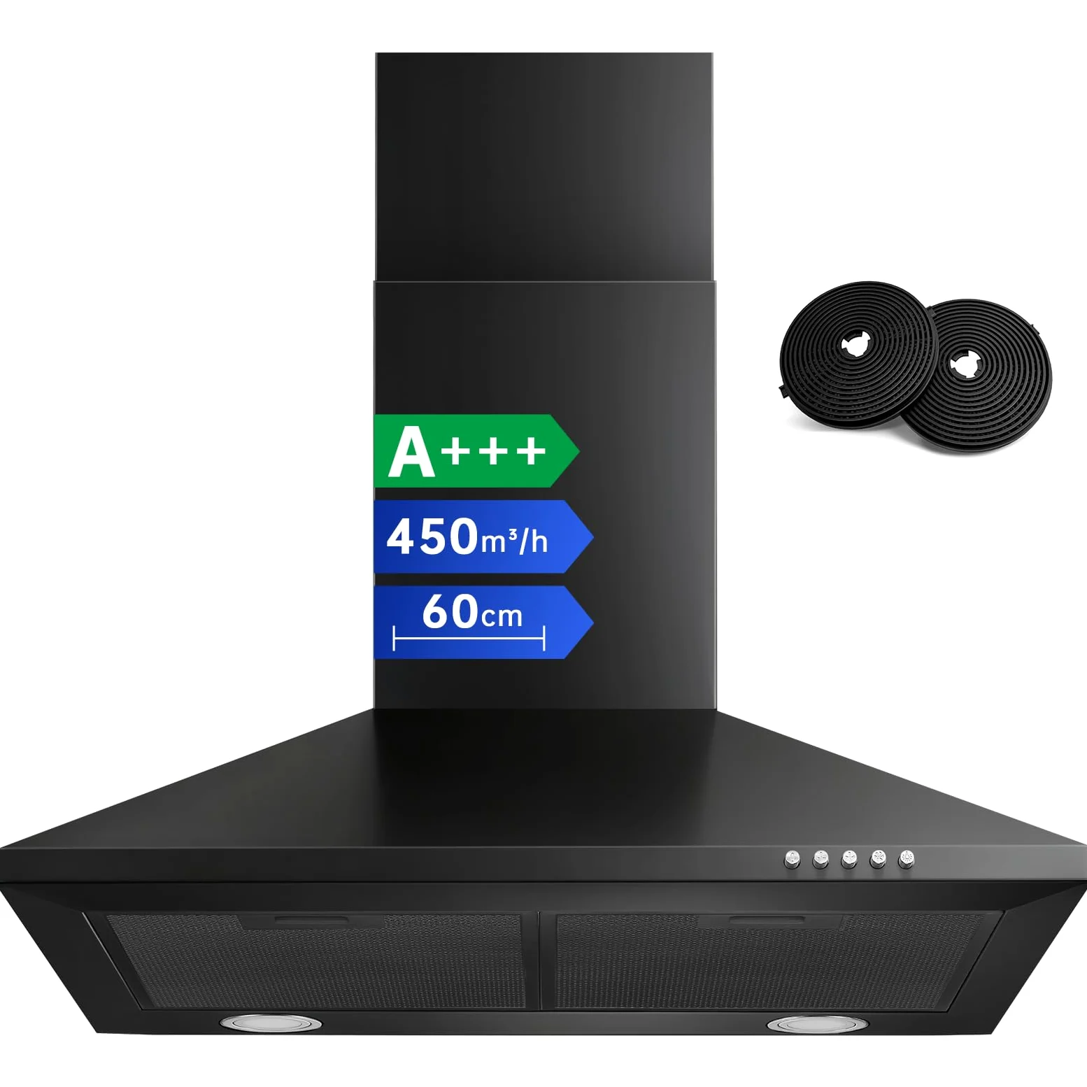TopStrong Campana Extractora 60 cm, A+++ Extractor de Cocina, 450 m³/h, 3 Velocidades, LED, Recirculación y Evacuación, Filtros de Carbono Incluidos | Filtro de carbón activo incluido | Filtro de carbón activo incluido