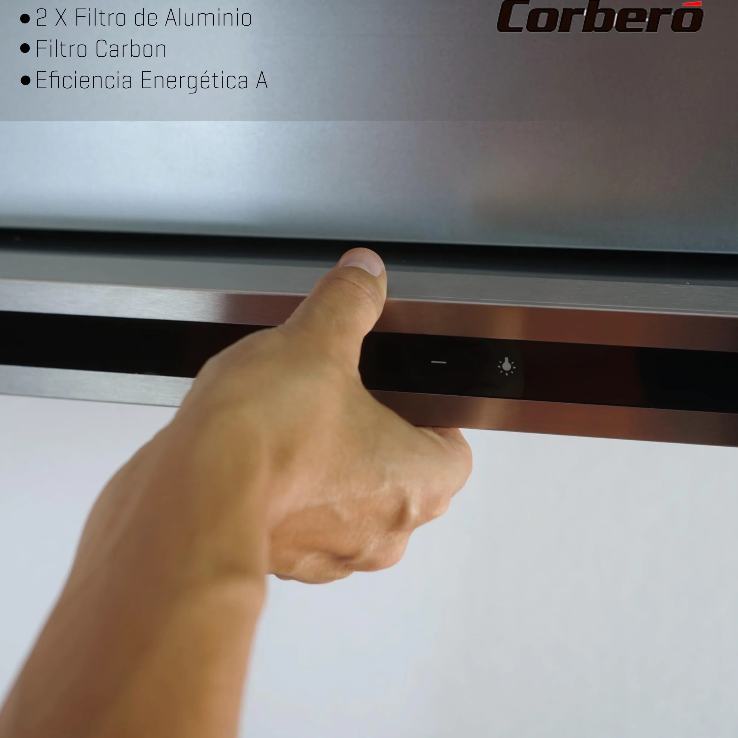 Corberó - Campana Extractora Telescópica 60 cm | MAKALU640X | 372.5 m3/h | 65db | 71.5W | 3 Velocidades | Luz LED | 2 Filtros Aluminio+ Filtro Carbon | Inox-Negro