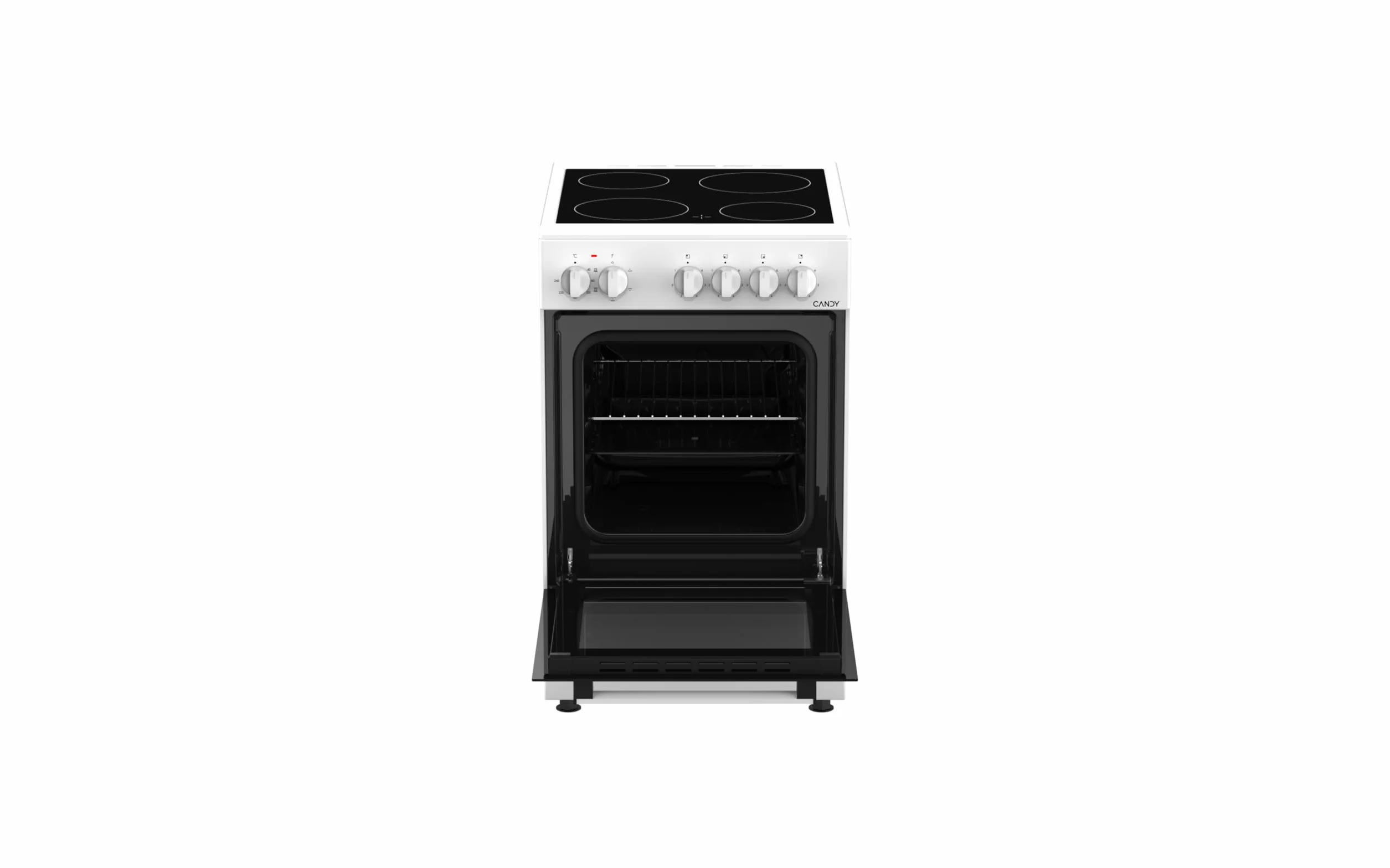 Candy CVE5436FEEW/E Cocina Libre Instalación 50cm, Horno Multifunción 43L con 6 Funciones, Vitrocerámica 4 Zonas, Mandos Independientes 4 para Vitrocerámica y 2 para Horno, Blanco