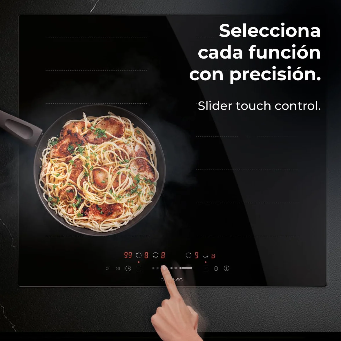 Cecotec Placa de Inducción 2 Zonas Flex Bolero Squad 4001 Flex. 7200W, 9 Niveles, Bajo Consumo, Temporizador, Booster Function, Control Táctil, Bloqueo para Niños, Stop&Go