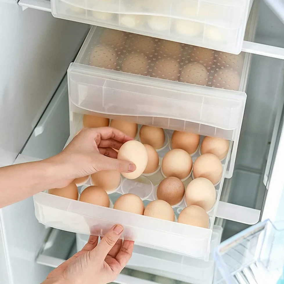 Bandeja de plástico para huevos, Caja for Huevos 60 Compartimentos Doble Cajón Apilable