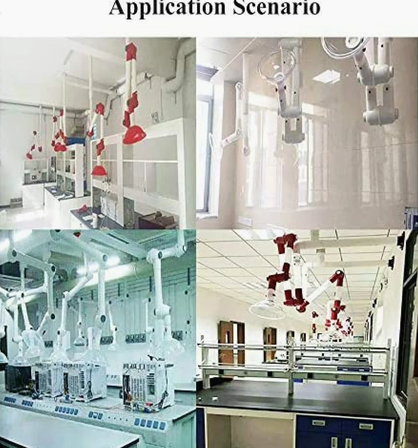 Campana de laboratorio montada en la pared para laboratorio. Brazos flexibles de extracción de 360 grados para sistema de extracción de laboratorio de fábrica