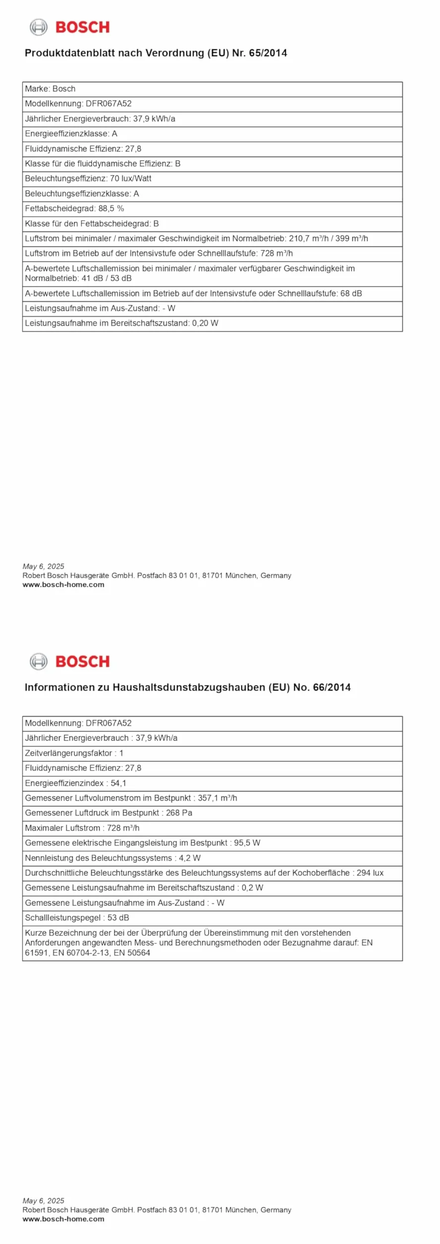 Bosch DFR067A52 Serie 4 - Campana de pantalla plana, 60 cm de ancho, circulación y salida de aire, fabricado en Alemania, motor EcoSilence Drive silencioso y eficiente, iluminación LED uniforme,