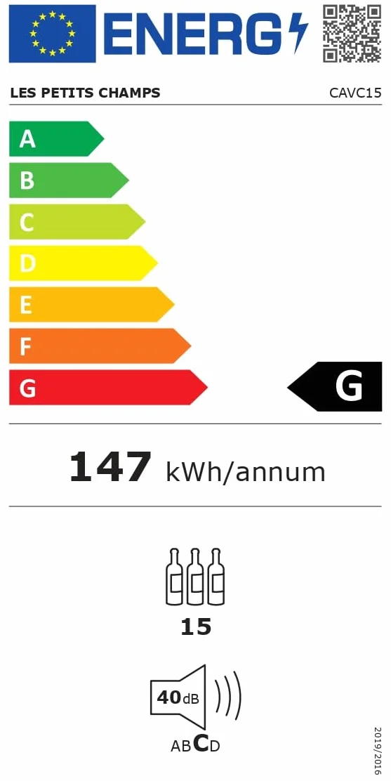 Les Petits Champs Vinoteca 15 botellas CAVC15 46L, Puerta acero inoxidable, Anti-UV, Sistema termodinámico, Regulable de 4°C a 18°C, Silenciosa, Iluminación LED, 2 estantes