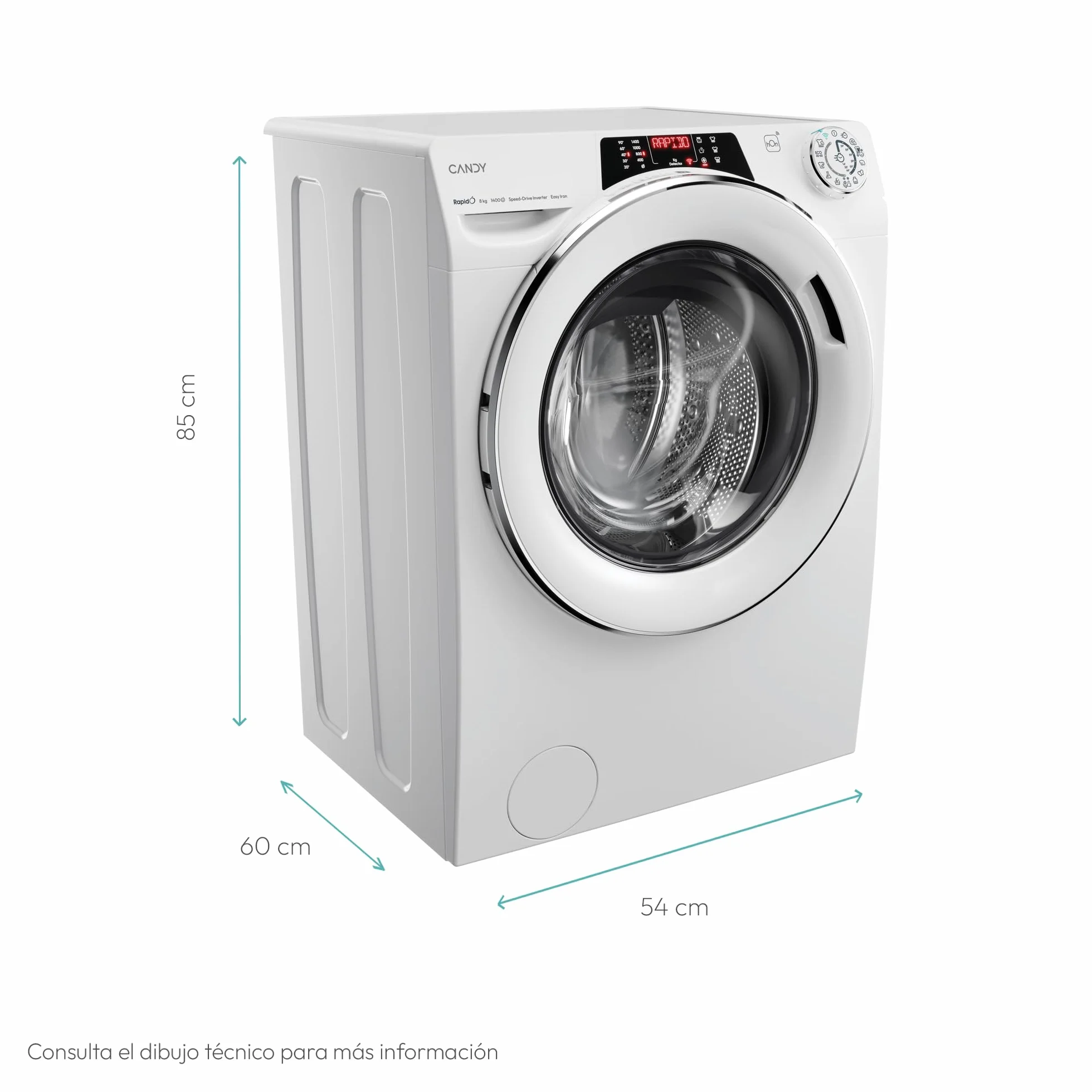 Candy RapidO RO1486DWMCT/1-S Lavadora 8 kg 1400 RPM Motor Inverter Wi-Fi