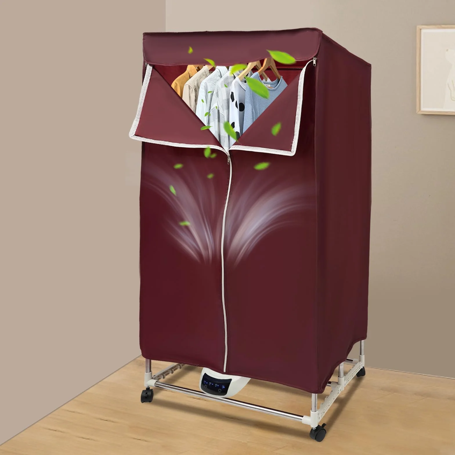 Secadora de aire caliente, secadora eléctrica portátil de 220 V, 1500 W, 30 kg, doble plegable, secadora para todas las telas con función temporizador, vino tinto
