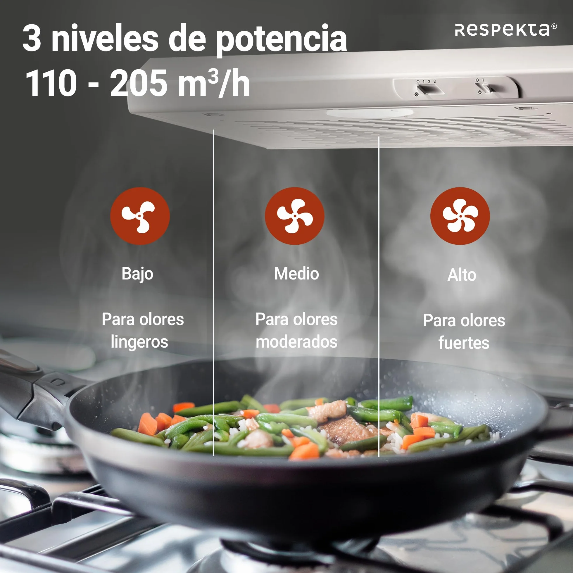 respekta DH520WL - Campana para empotrar (50 cm, eficiencia energética: C), color blanco
