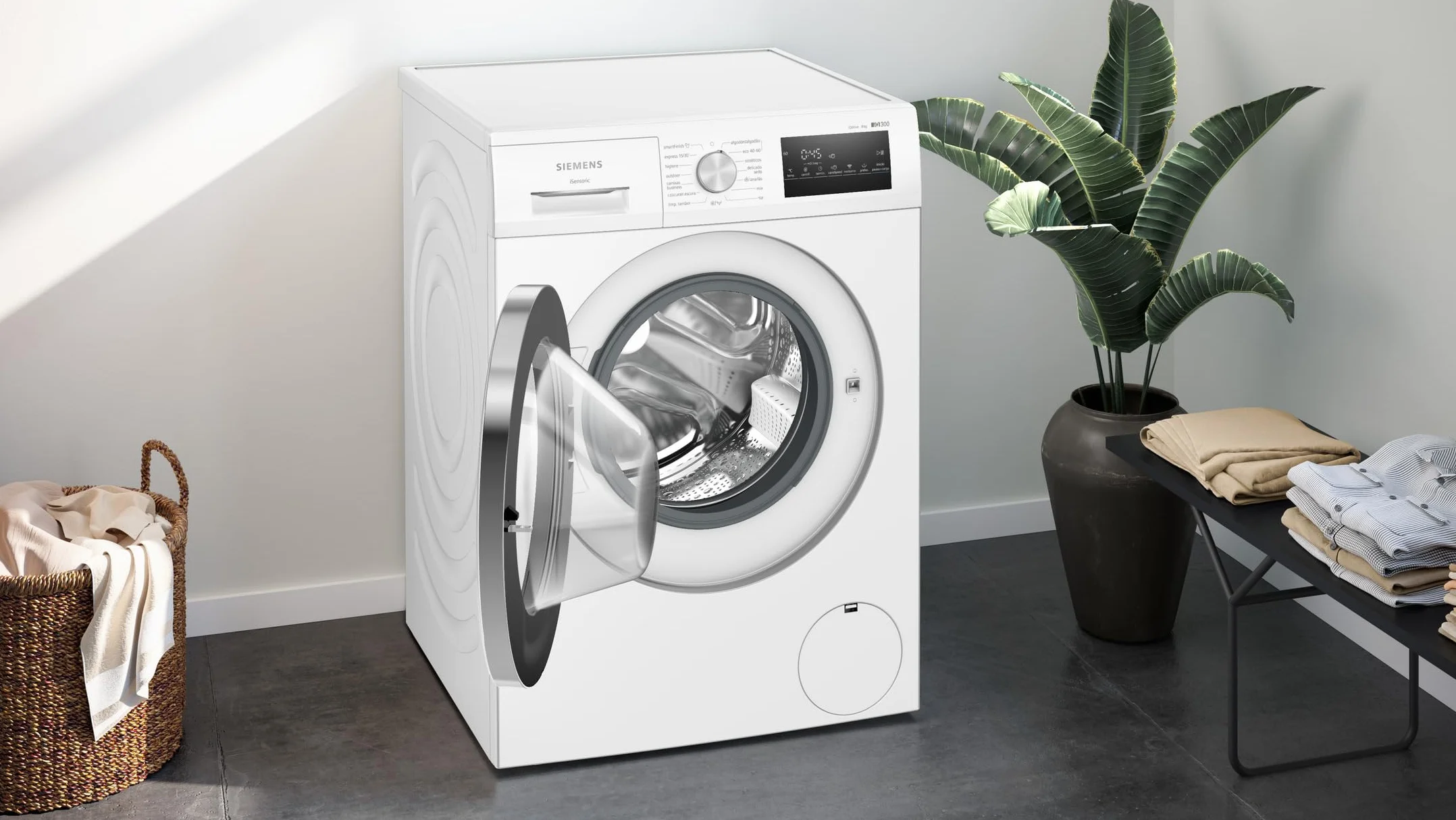 Siemens - Lavadora de carga frontal iQ300, 8 kg, 1200 r.p.m, smartFinish, Tambor waveDrum, Motor iQdrive, Blanco, WM12N265ES