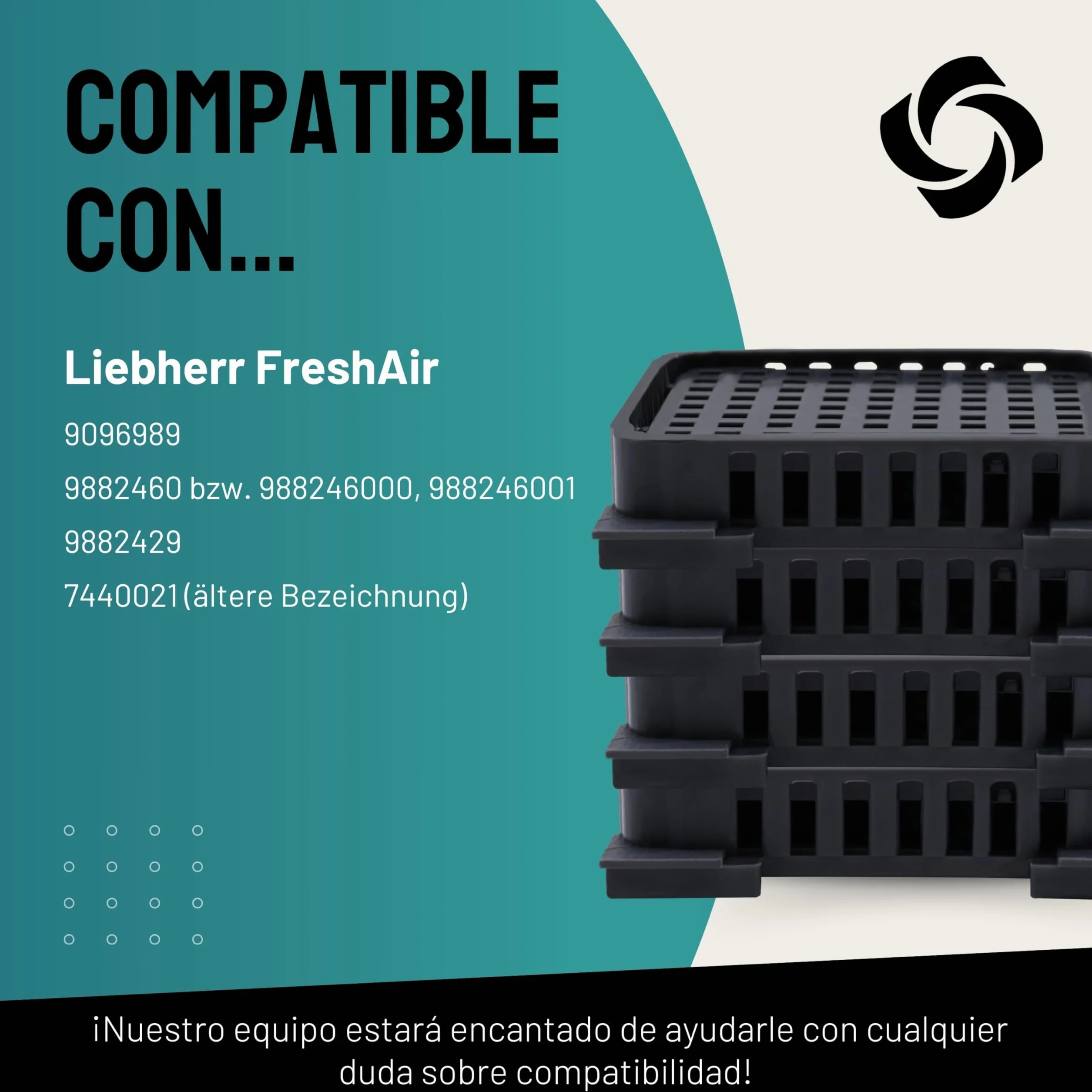 FilterBase® Fresh Air Filtro para Frigorífico Liebherr | 4 unidades | Filtro de carbón activo compatible con 9096989 9882460 988246000 y 7440021-00