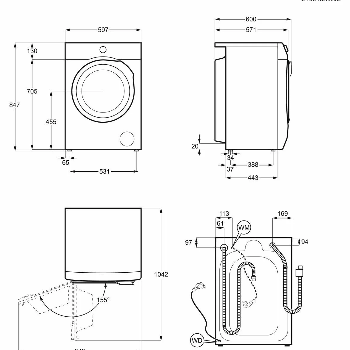 AEG LWR7194M4B Lavasecadora de Carga Frontal, Lava 9 Kg, Seca 6 Kg, Libre Instalación, 1400 rpm, Motor Inverter, Programa Rápido, Nonstop 60 min, Panel LCD, Puerta XL Negra, Clase A, Fabricado en UE