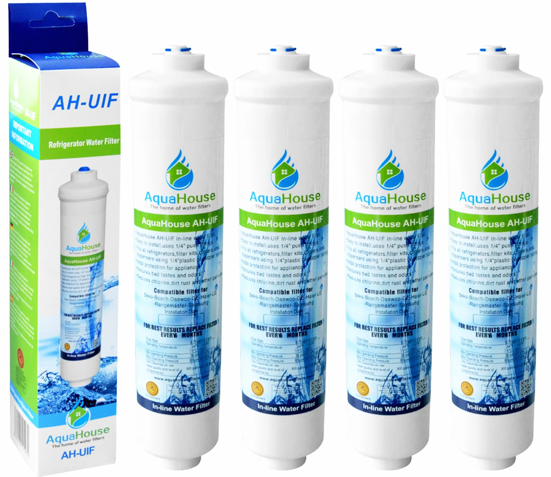 4x AquaHouse UIFH Compatible para Haier 0060823485A Kemflo Aicro filtro de agua para refrigeradores Haier, CDA, Firstline, Frigistar