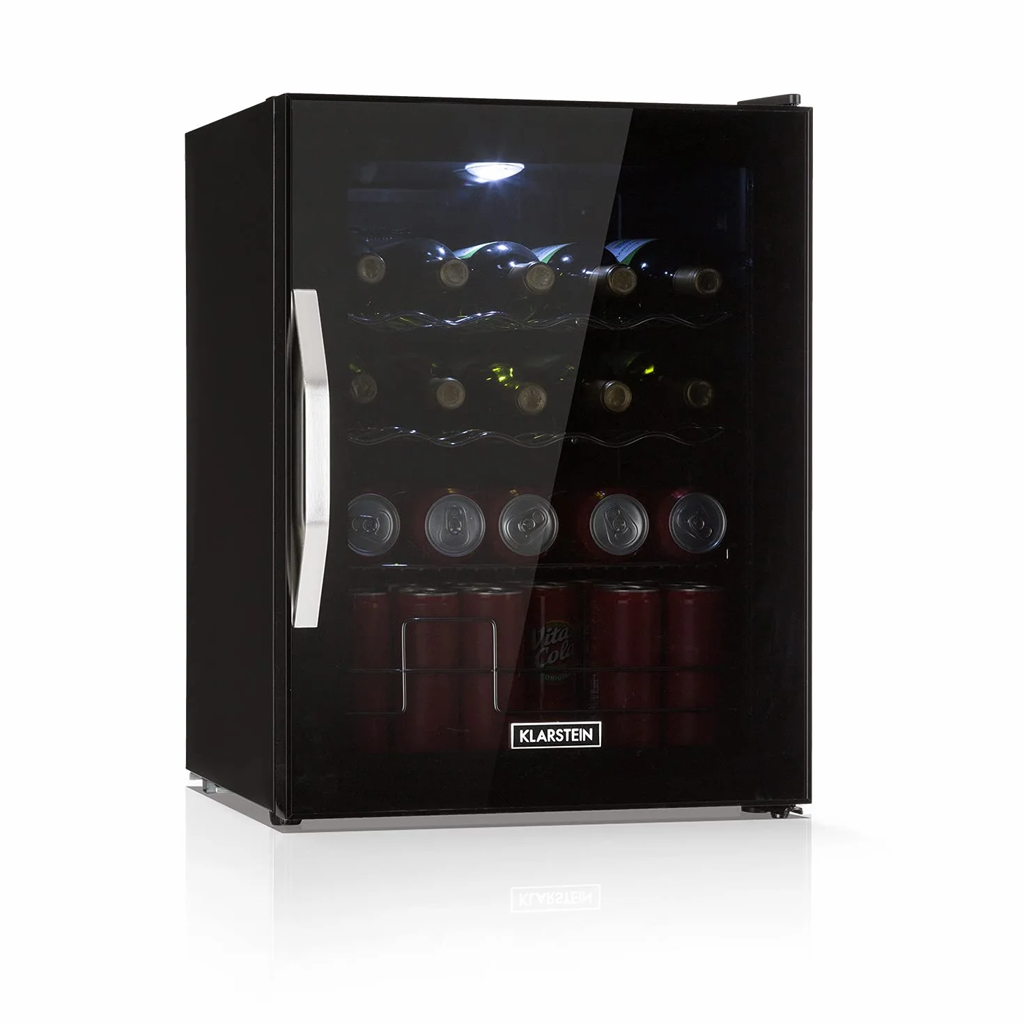 KLARSTEIN Mini Nevera Pequeña Puerta Cristal Habitaciones, Portatil Electrica, para Bebidas, Frigorificos 60L, con Estantes