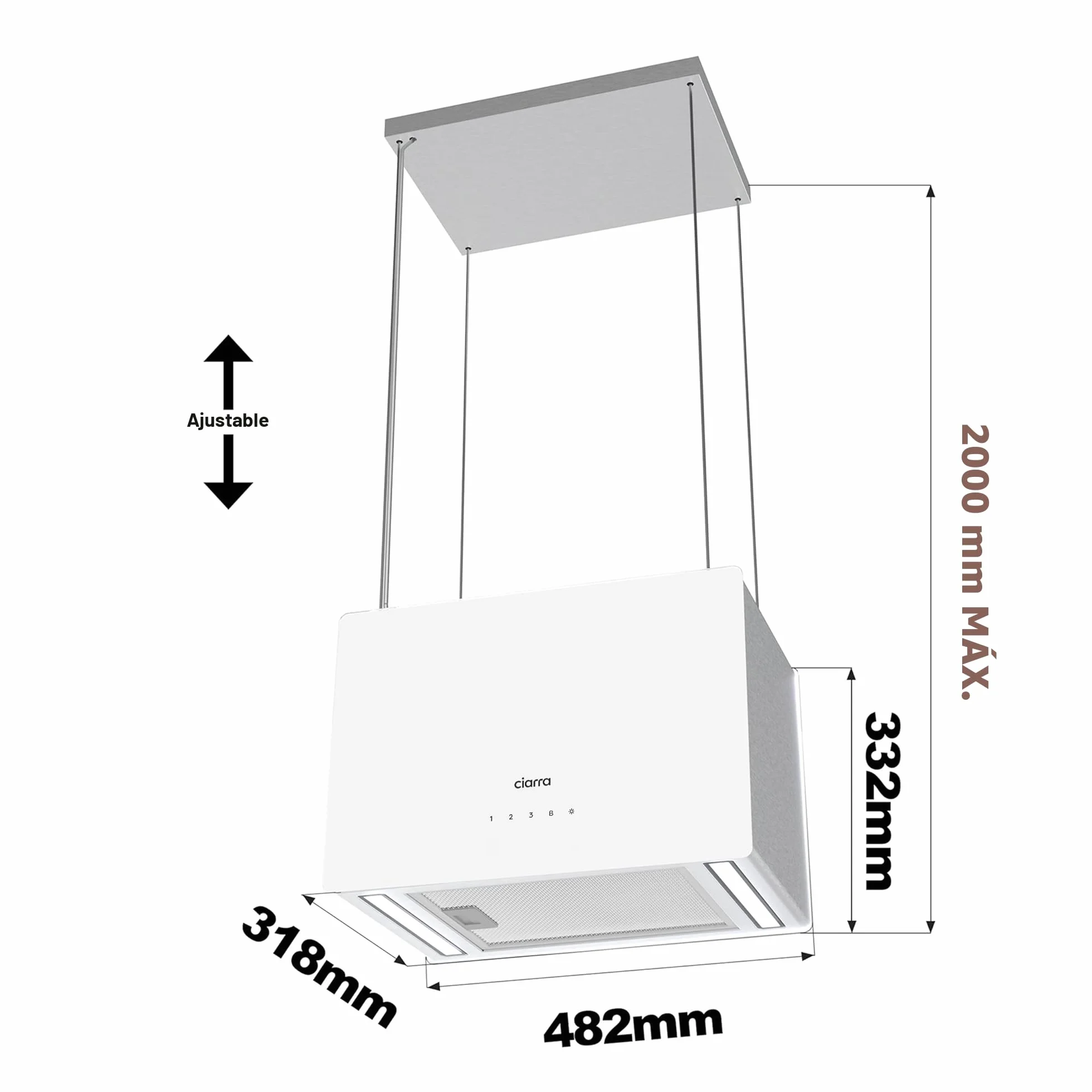 CIARRA CBCS4850 Campana Extractora Isla 48cm 700m³/h WiFi Control Táctil Clase A+++ Blanco