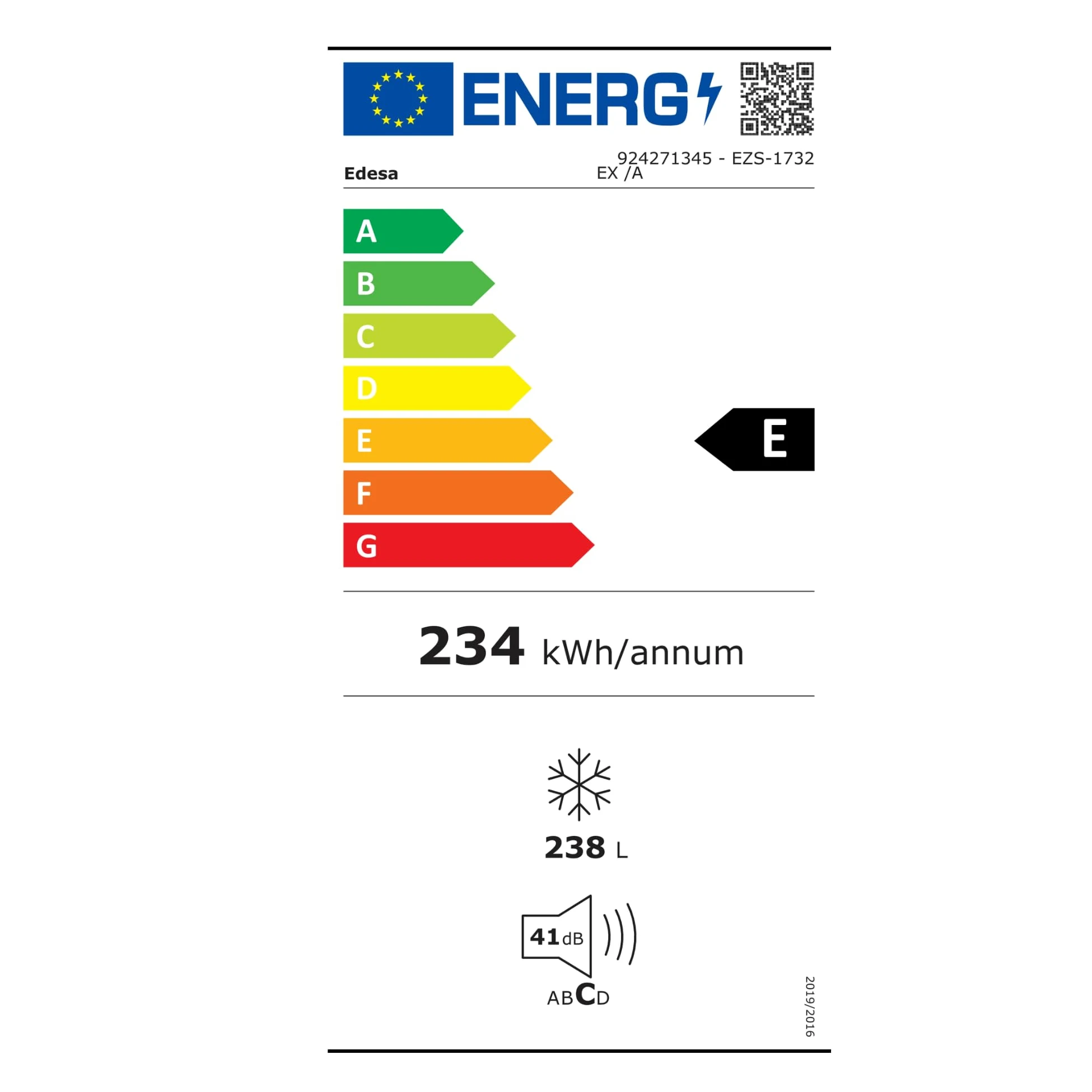 Edesa Congelador EZS-1732 EX/A Total No Frost, Regulación Electrónica de Temperatura, 7 Cajones de Gran Capacidad, Iluminación LED, Control Electrónico, Ancho 63,5 cm, Color Blanco