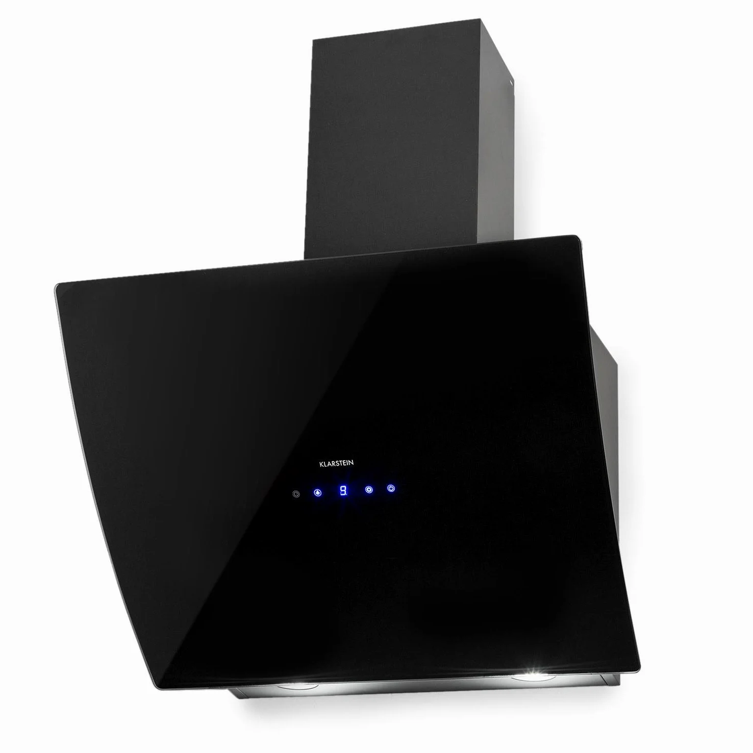 Klarstein Annabelle 60 - Campana extractora de humos, Extractor de pared, Absorción y ventilación, 3 niveles, Absorción de 595 m³/h, Acero inoxidable, Autoapagado, 2 filtros de carbono, Negro