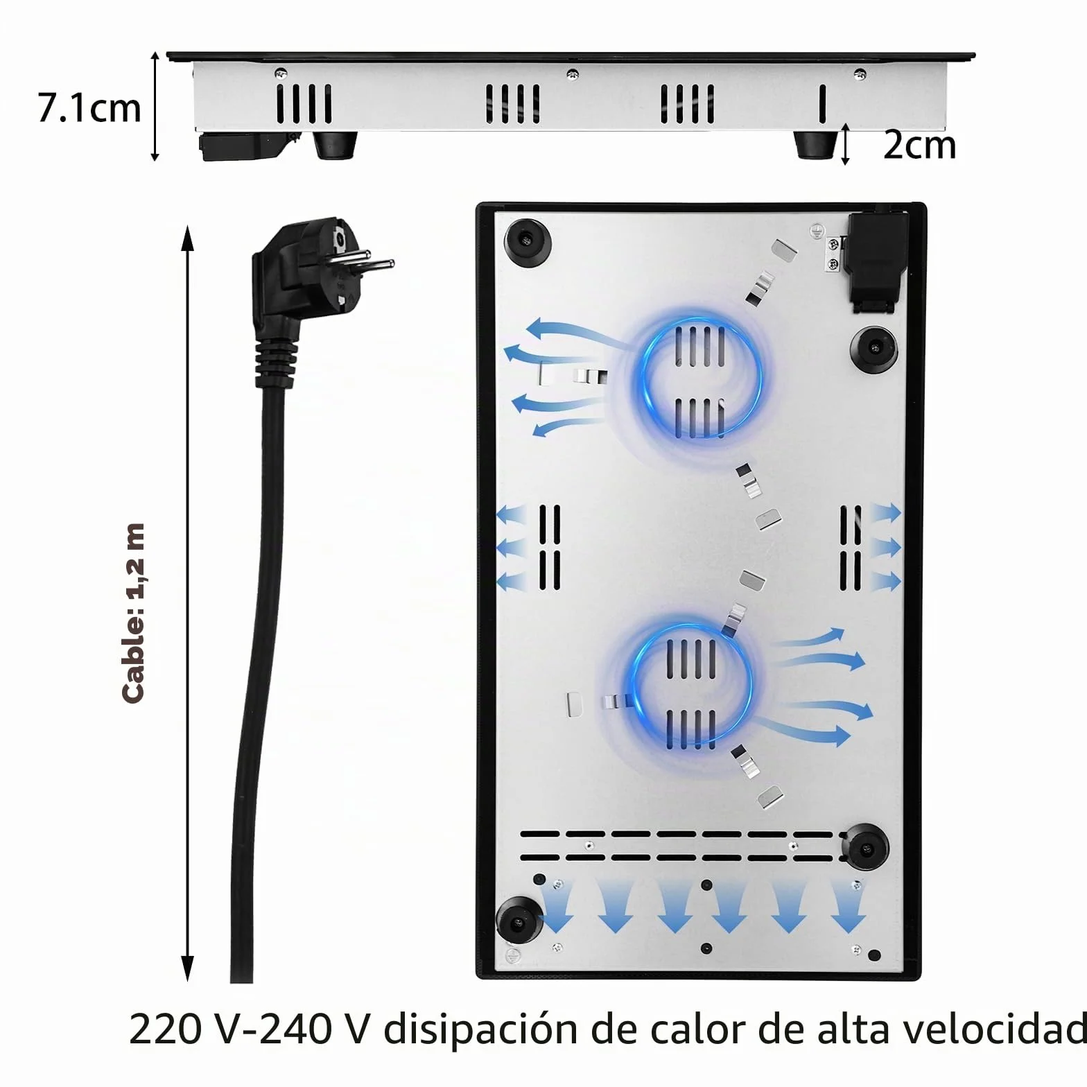 WEHIMO Placa Vitrocerámica 2 Zonas 3000W Control Táctil Seguridad Infantil Temporizador